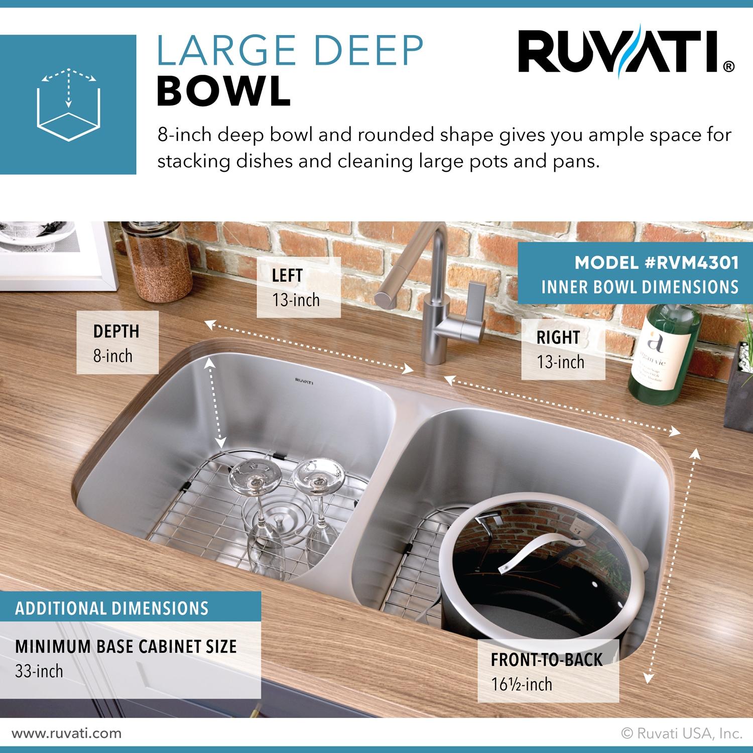 Ruvati 29-inch Undermount 50/50 Double Bowl 16 Gauge Stainless Steel Kitchen Sink