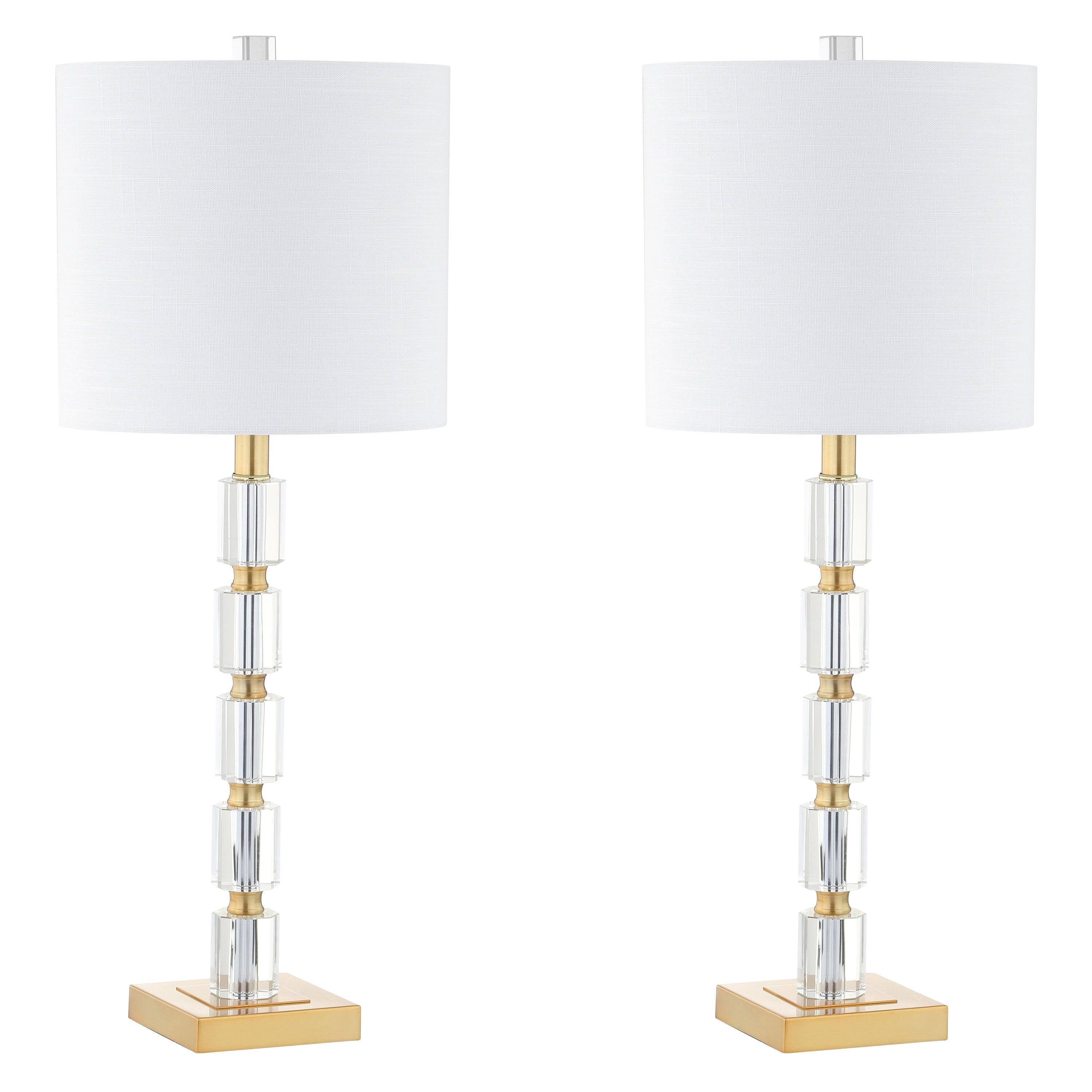JONATHAN Y JYL5001A-SET2 Claire 28.5" Crystal LED Table Lamp, Clear/Brass (Set of 2)