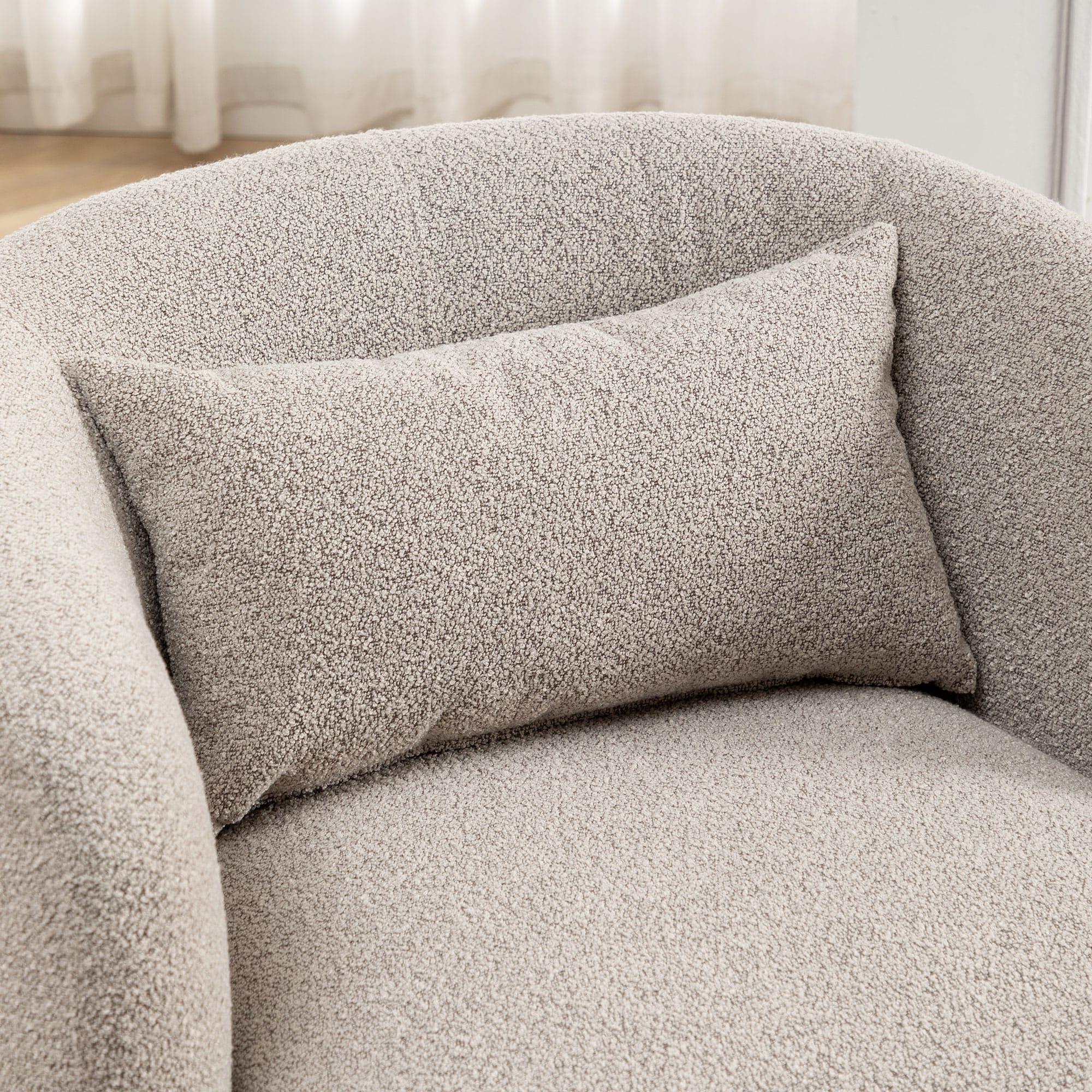 Boucle Upholstered Swivel Armchair Taupe - Kinwell: Pine Frame, 360° Metal Base, 300 lbs Capacity