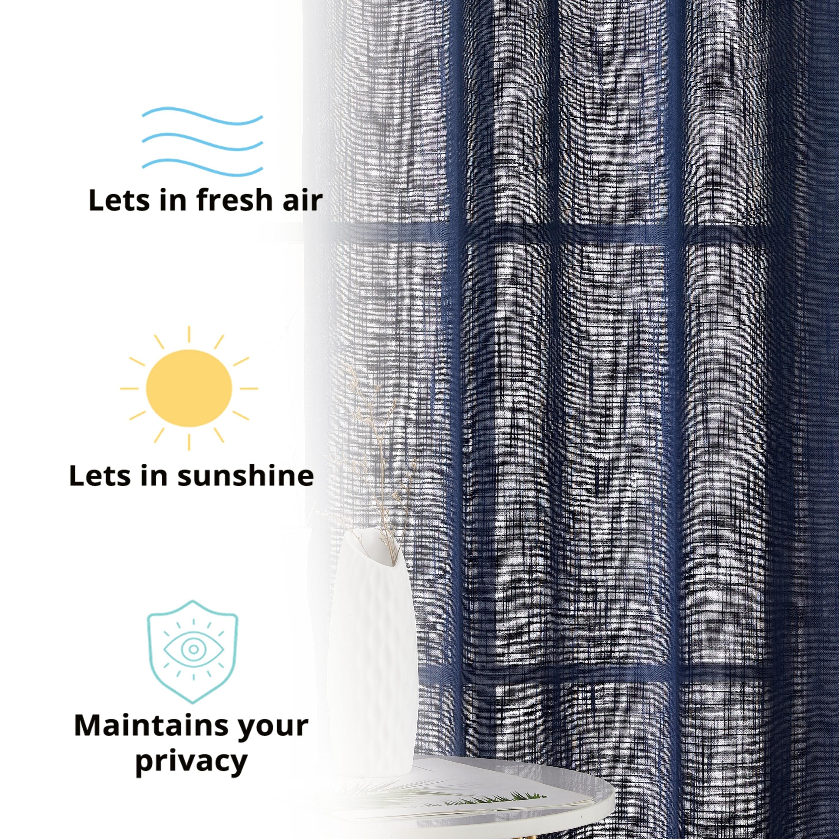 THD Serena Faux Linen Textured Semi Sheer Transparent Window Grommet Long Thick Curtain Panels, Pair