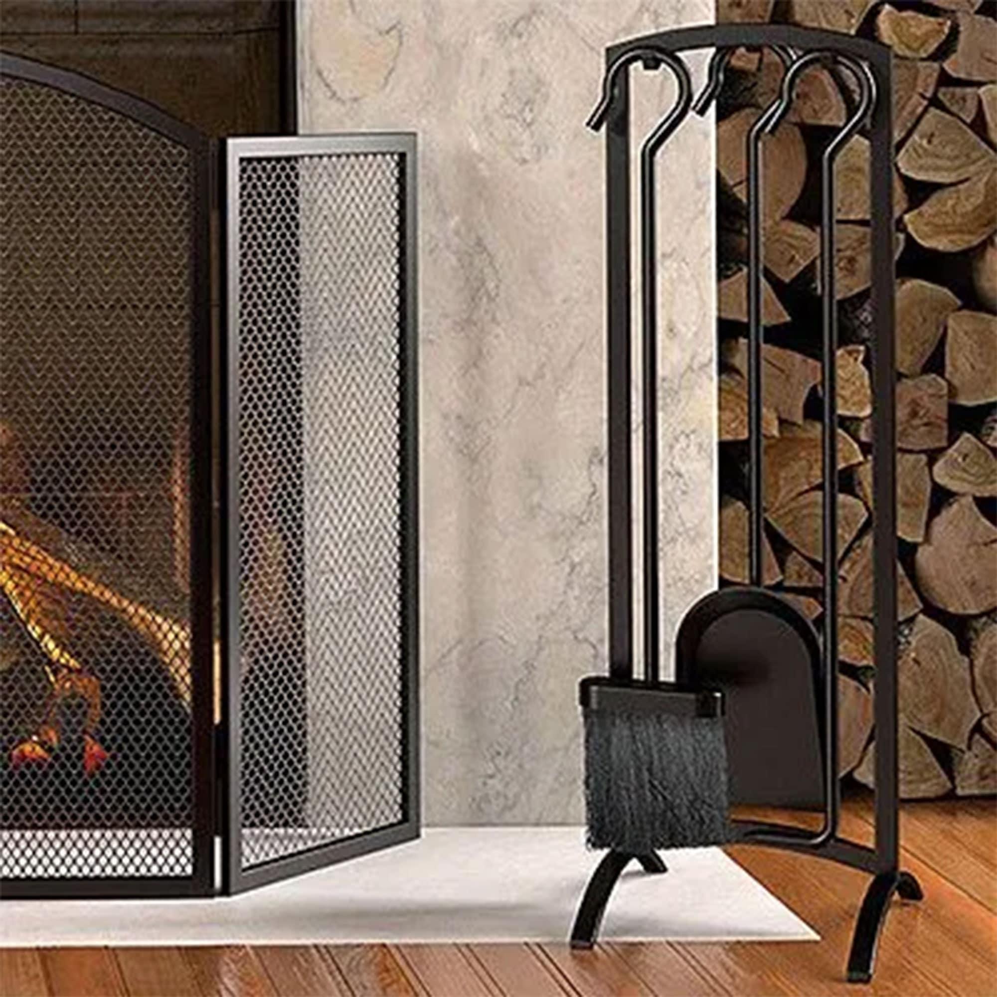 Black Steel 4-Piece Arch Top Fireplace Tool Set