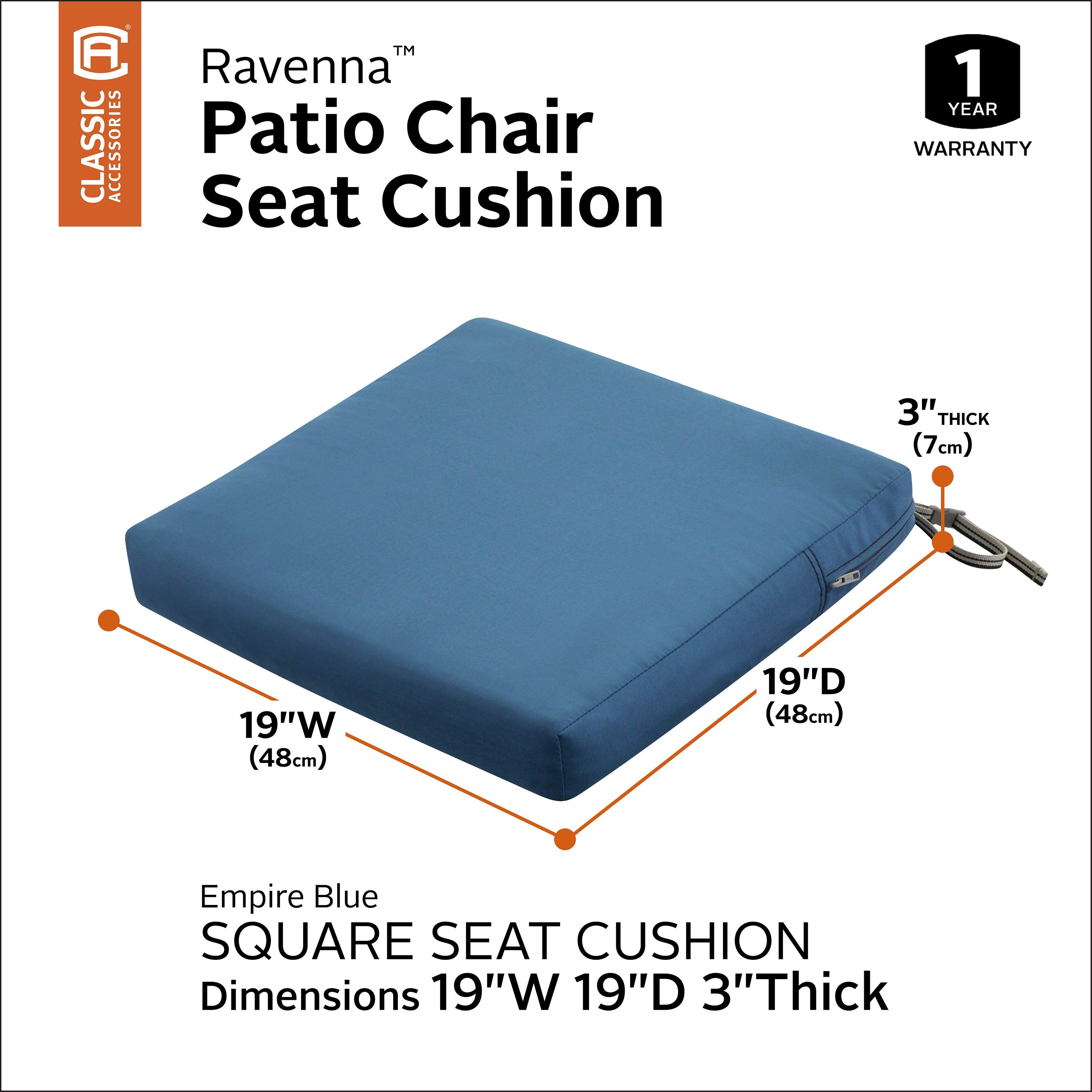 19" x 19" x 3" Ravenna Water-Resistant Patio Seat Cushion Empire Blue - Classic Accessories: Removable Polyester Cover, Zippered
