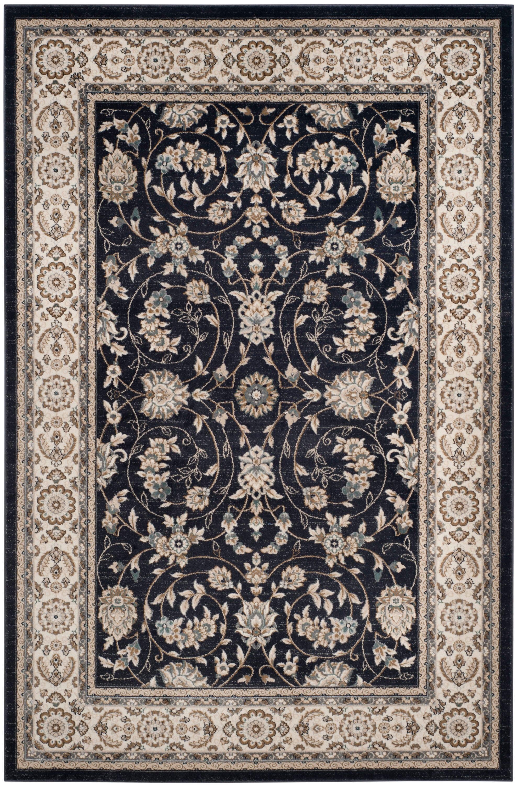 Safavieh Lyndhurst Tabaz 9 x 12 (ft) Loomed Polypropylene Anthracite/Cream Rectangular Indoor Floral/Botanical Oriental Area rug