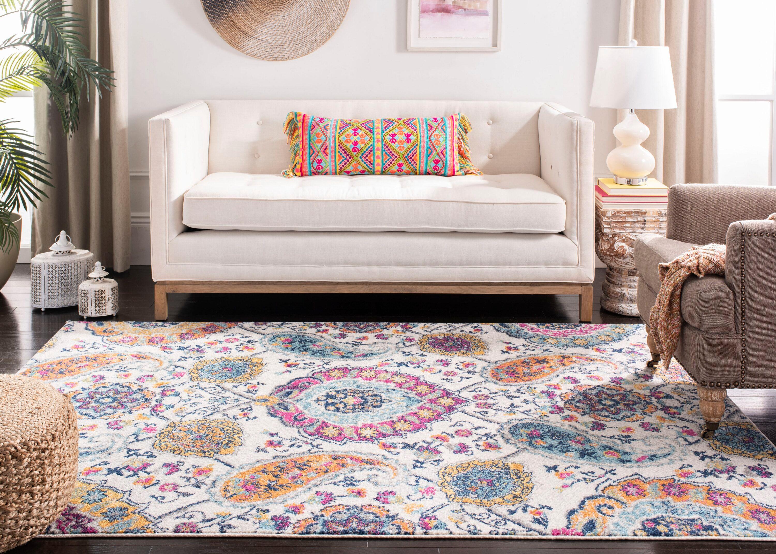 Madison MAD611 Power Loomed Indoor Area Rug - Cream/Multi - 4' Round - Safavieh