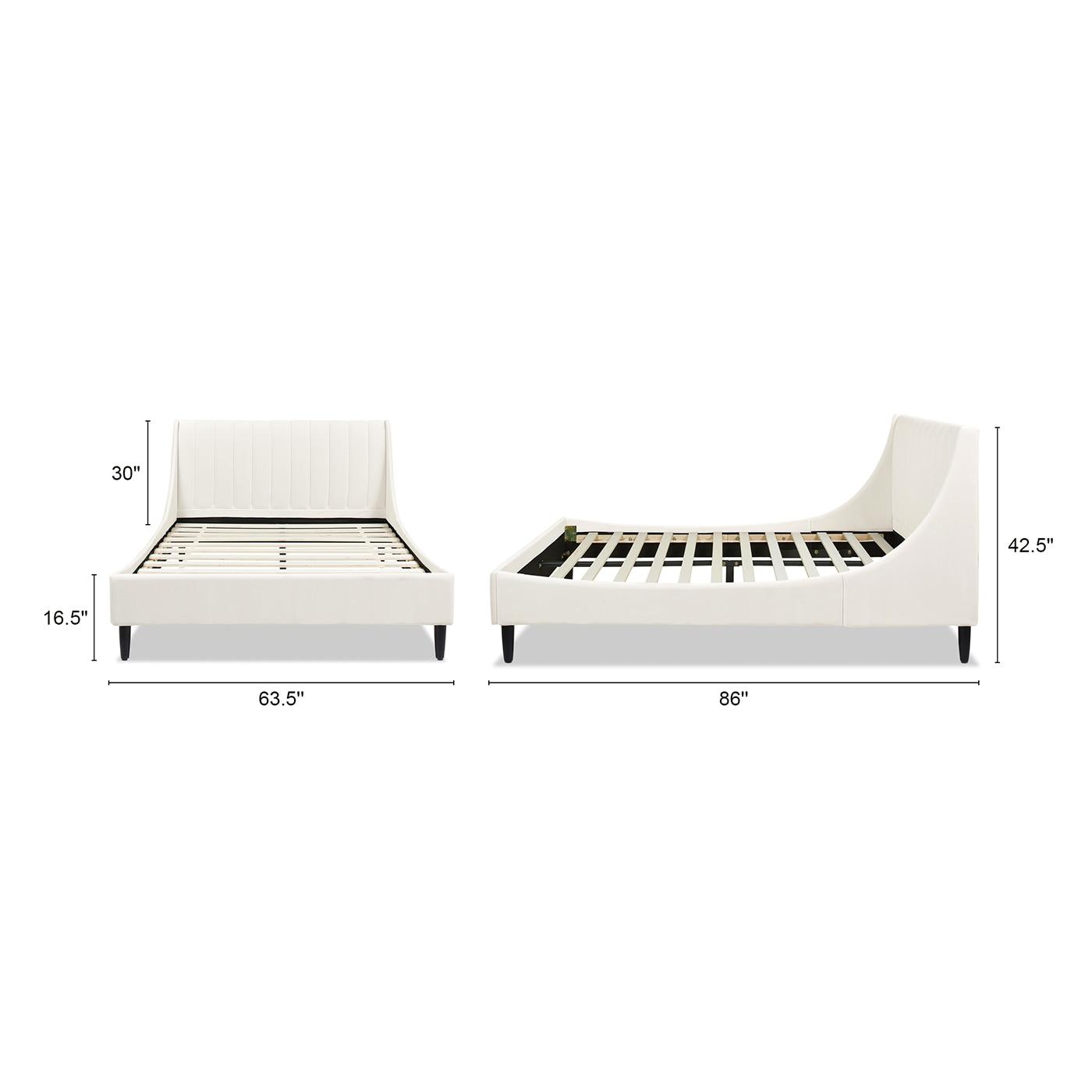 Aspen Queen Pine Upholstered Platform Bed with Tufted Headboard