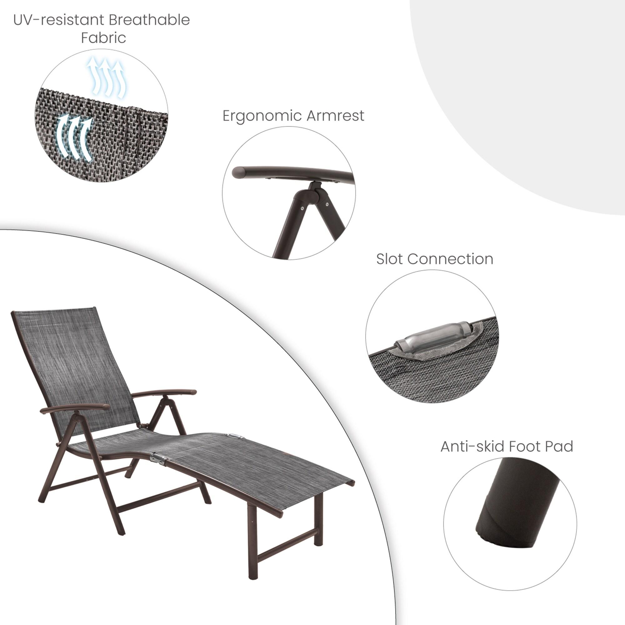2pc Outdoor Aluminum Adjustable Chaise Lounges - Black/Gray - Crestlive Products: Foldable, Weather-Resistant, No Assembly Required