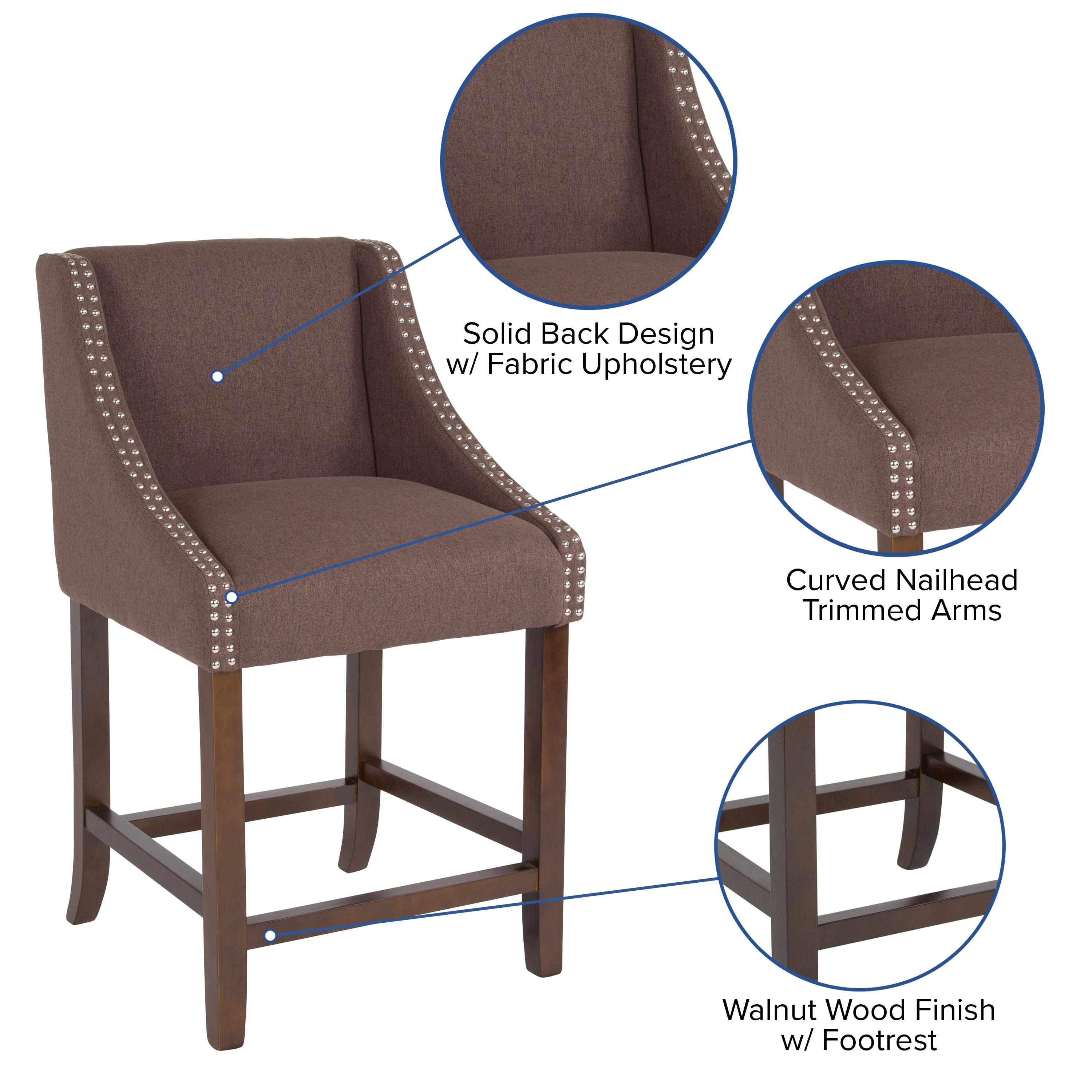 Flash Furniture Carmel Series 24" High Transitional Walnut Counter Height Stool with Accent Nail Trim in Brown Fabric