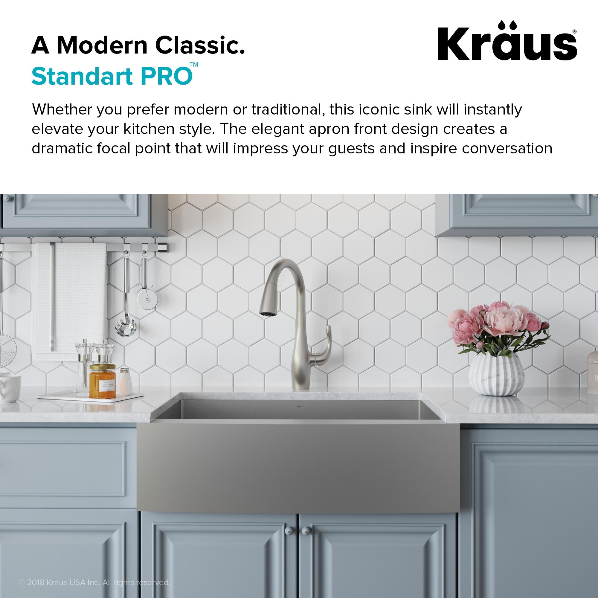 KRAUS Standart Pro Apron Front Farmhouse 16 Gauge Single Bowl Stainless Steel Kitchen Sink