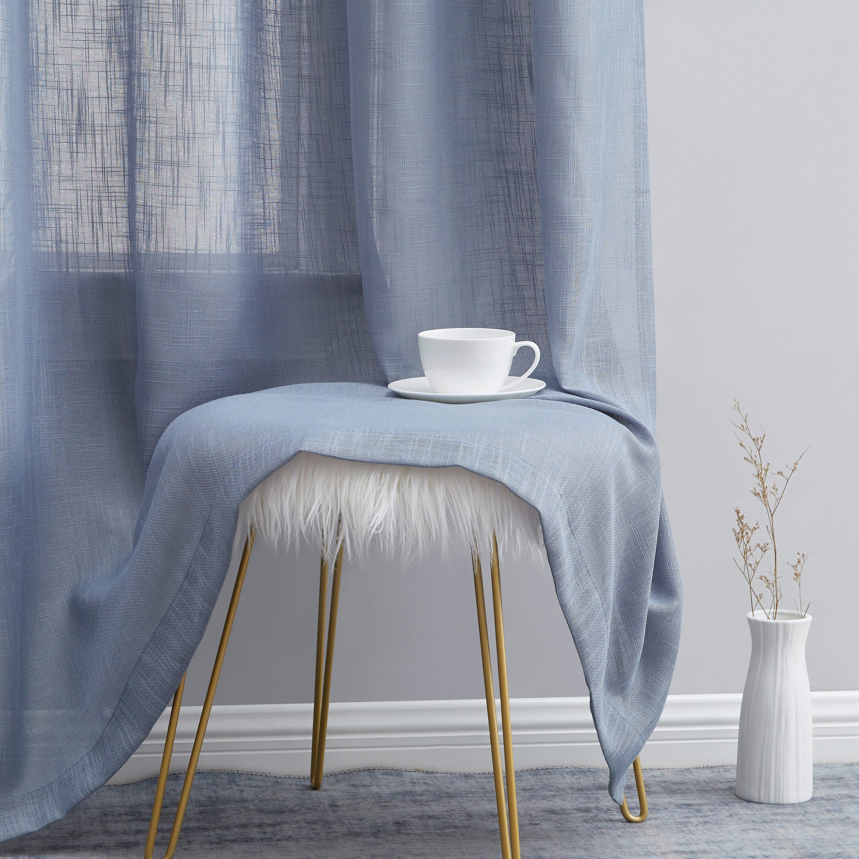 THD Serena Faux Linen Textured Semi Sheer Transparent Window Grommet Long Thick Curtain Panels, Pair