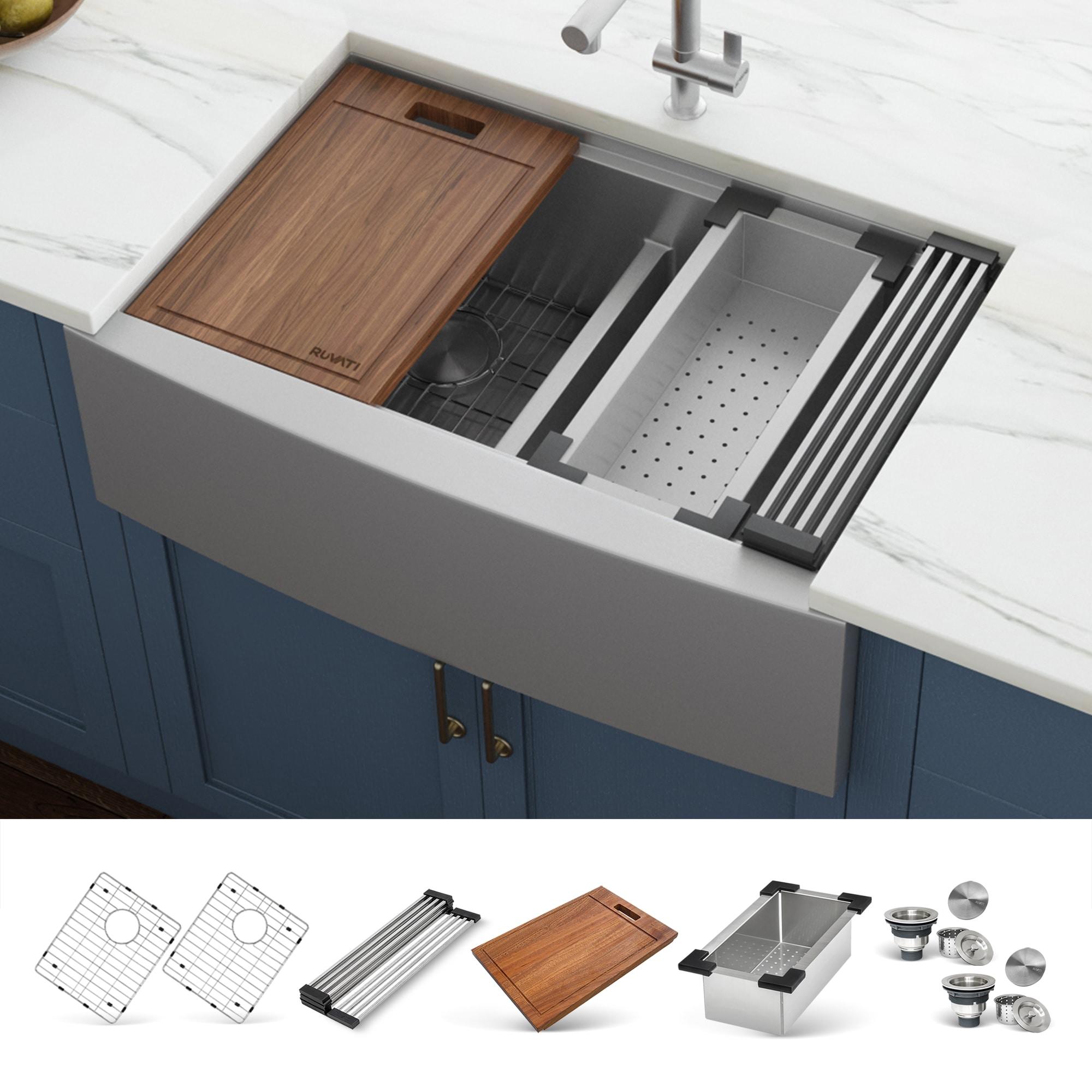 Ruvati RVH9301 Ruvati 36" Apron-front Workstation Low-Divide 50/50 Farmhouse Kitchen Sink Stainless Steel