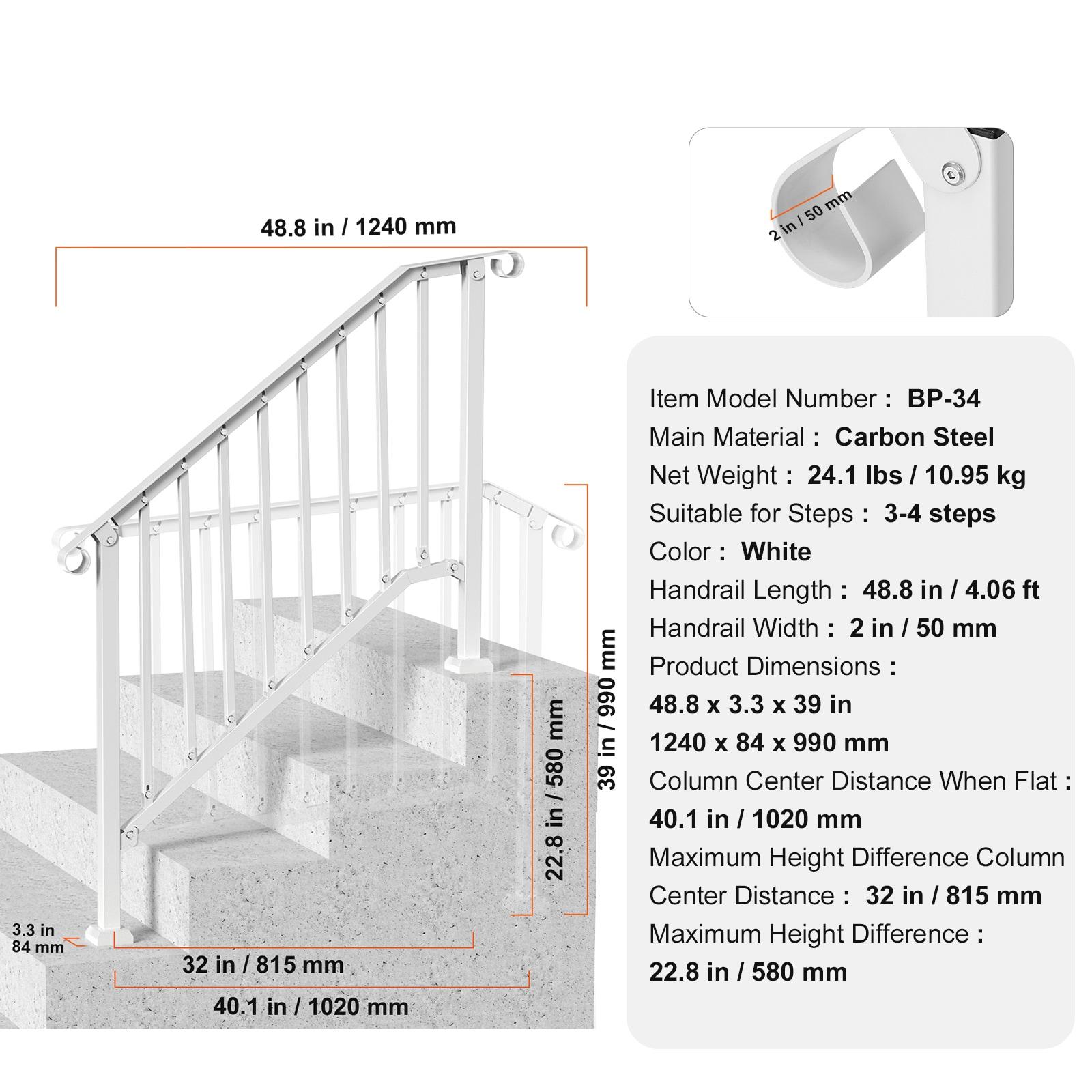 VEVOR Hand Rails for Outdoor Steps, Wrought Iron Railing, Porch And Stair Railing Kit