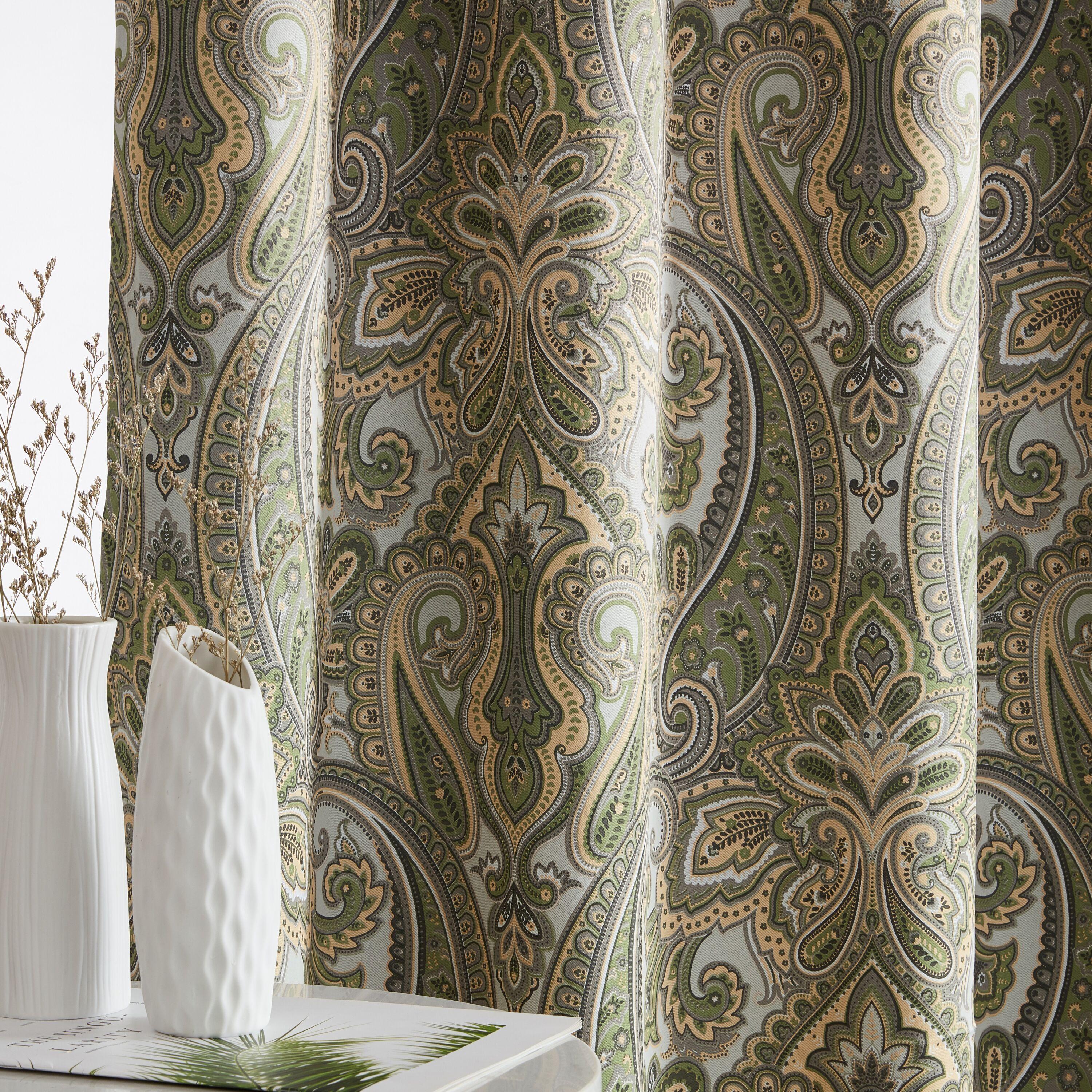 HLC.ME Paris Paisley Decorative Print Damask Pattern Thermal Insulated Semi-Blackout Energy Savings Room Darkening Grommet Window Curtain Panels for Bedroom - Set of 2 (50 x 72 Long, Sage Green)