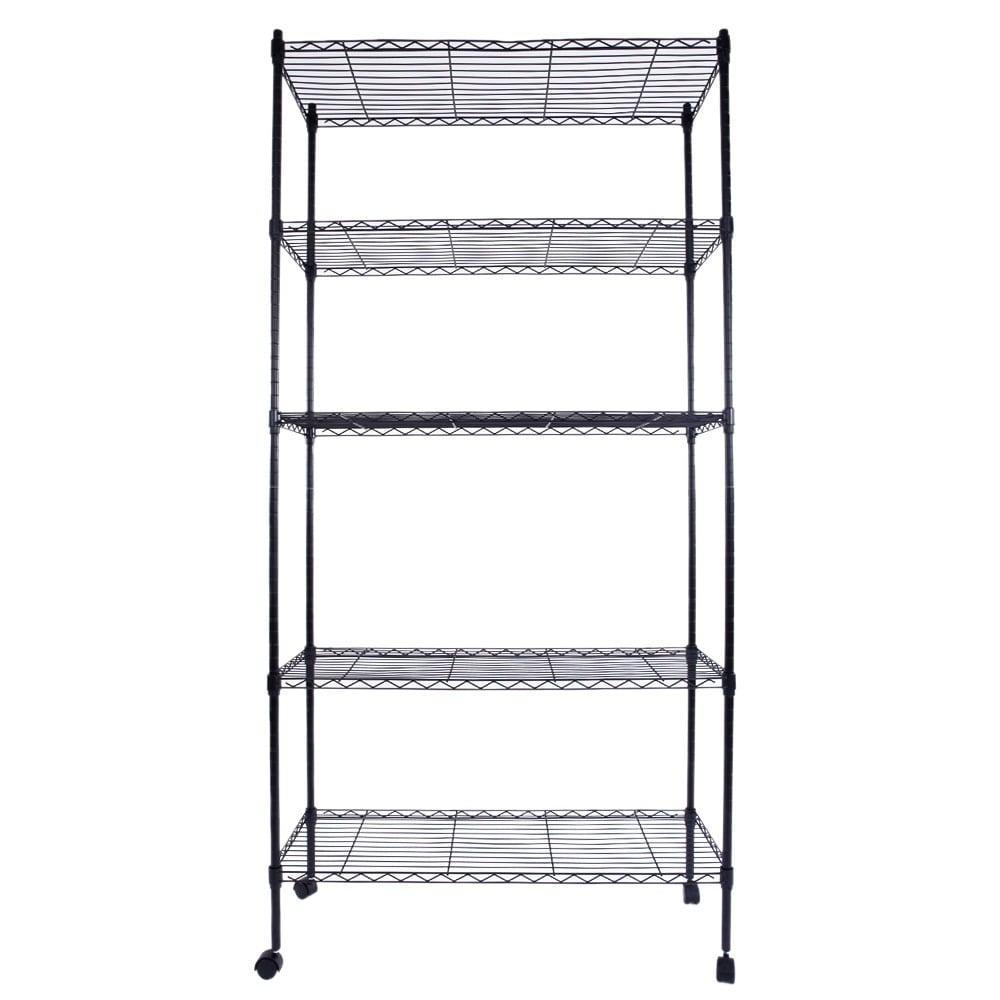 Ktaxon Black 5 Tier Rolling Steel Shelving Unit Wire Shelves Garage Shelving Storage Racks,On wheels