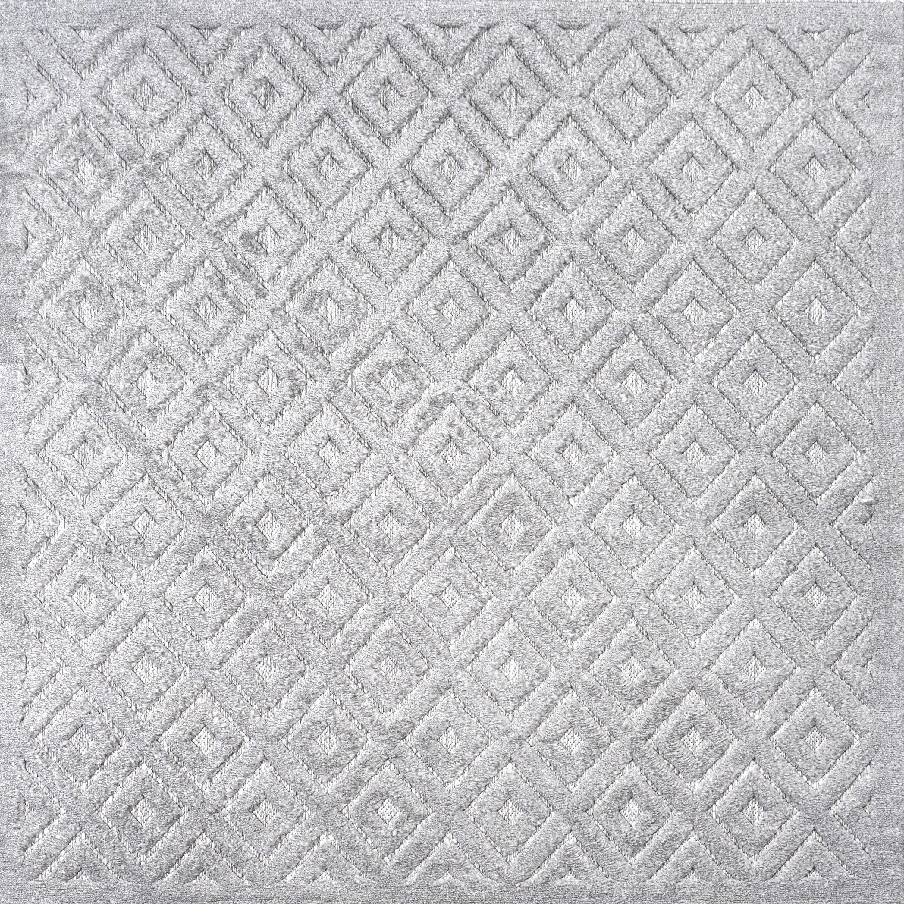 5' x 5' Portmany Neutral Diamond Trellis Indoor/Outdoor Area Rug, Light Gray - JONATHAN Y