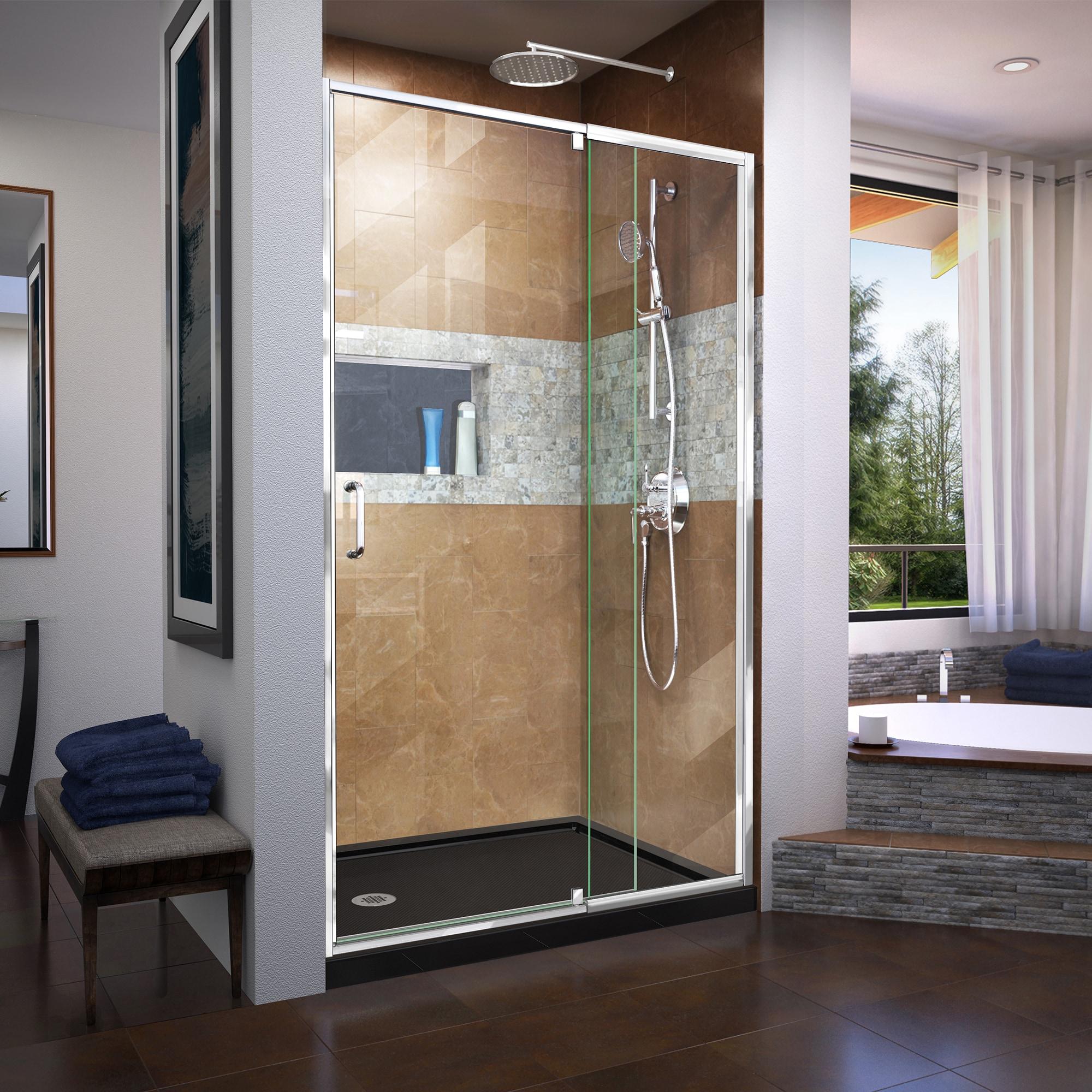 Flex 44" W x 72" H Pivot Semi-Frameless Pivot Shower Door with Clearmax Technology