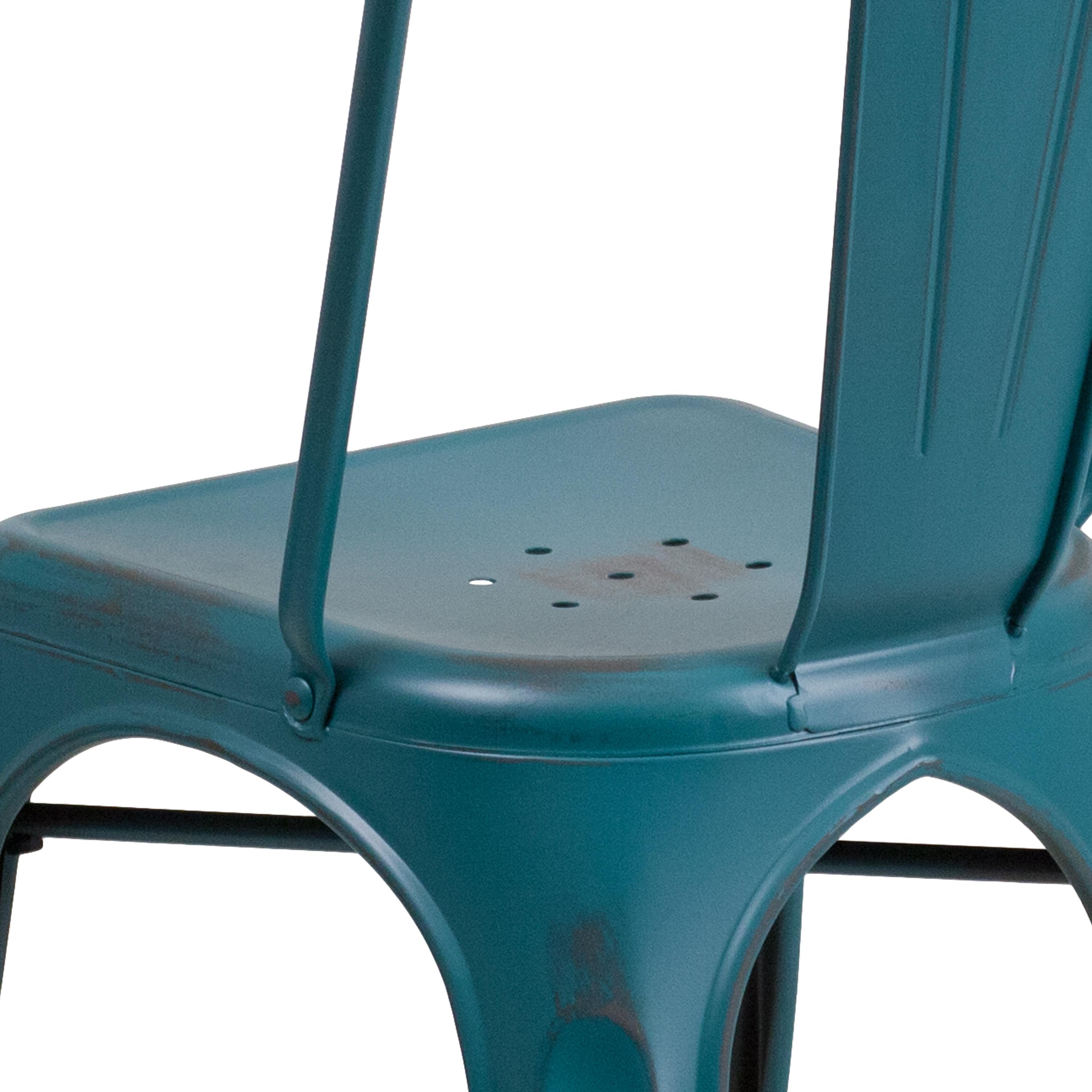 Flash Furniture Commercial Grade Distressed Kelly Blue-Teal Metal Indoor-Outdoor Stackable Chair