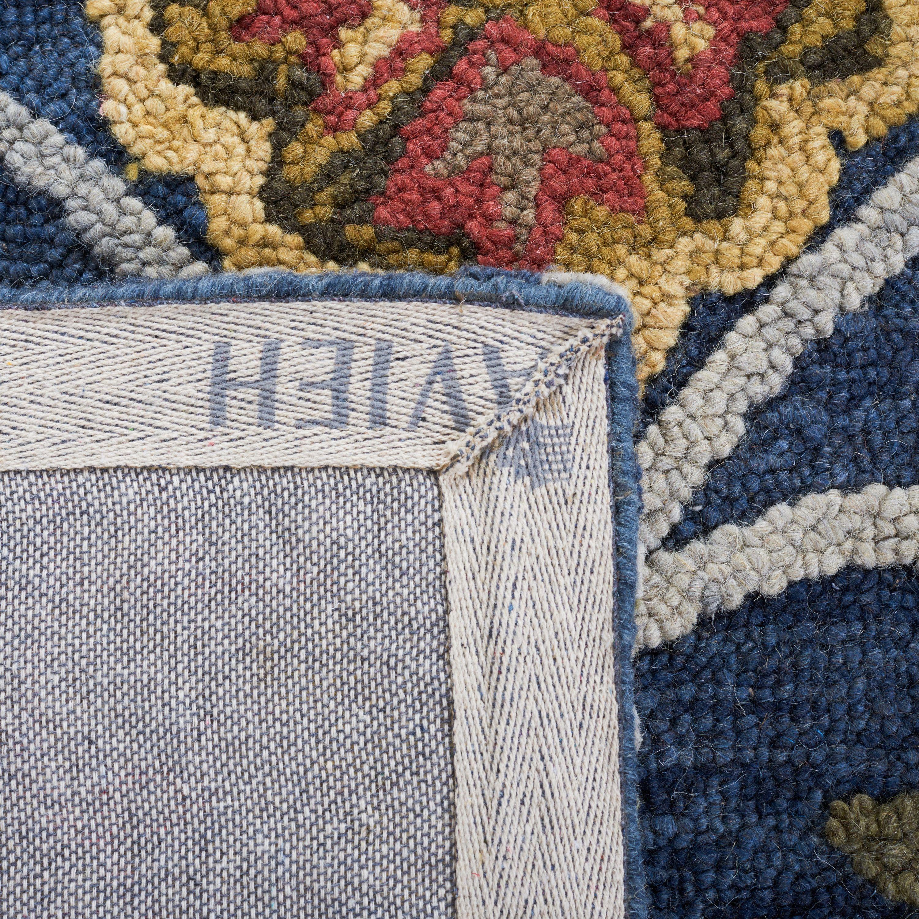 Handmade Tufted Wool Square Rug in Navy & Multi - 59"