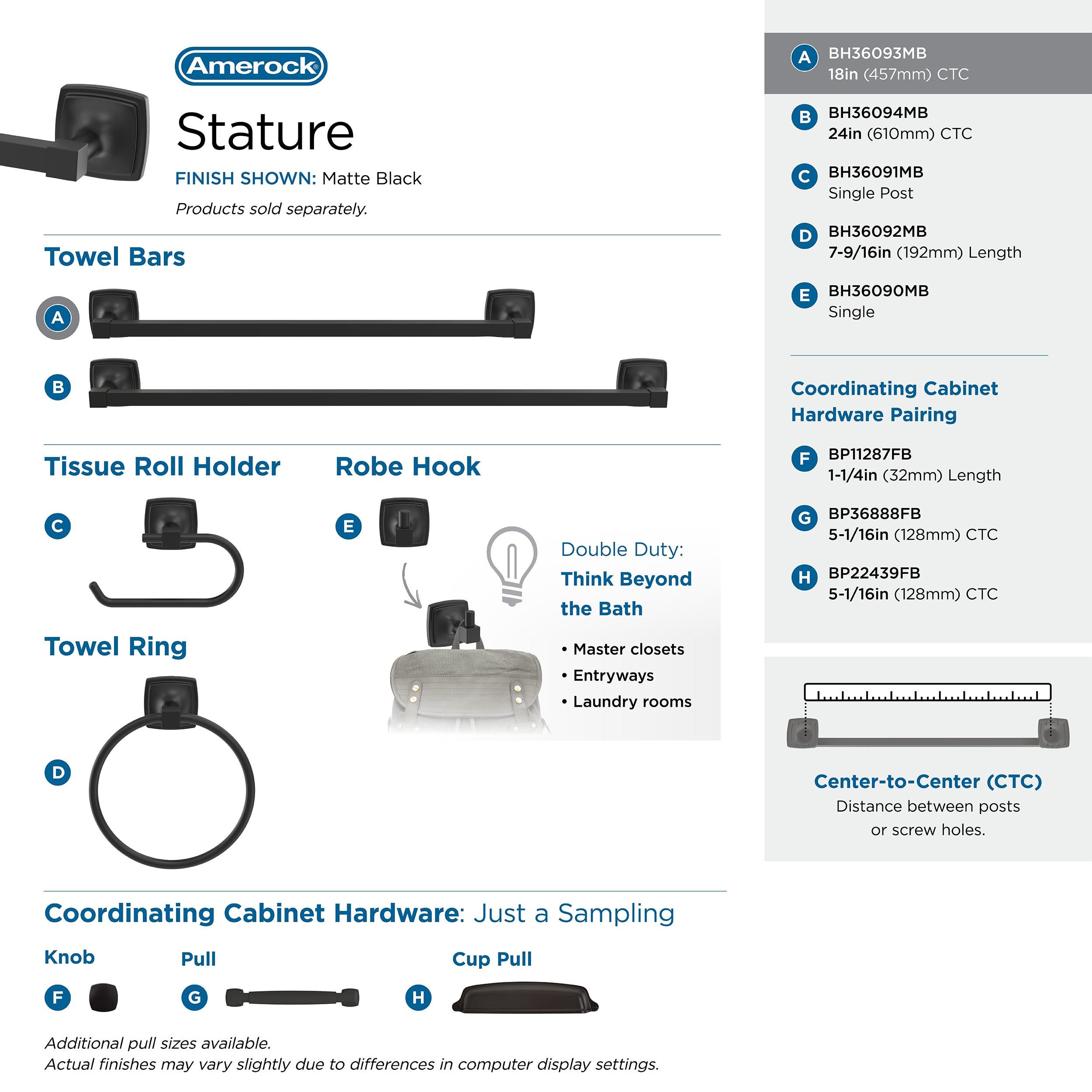 Amerock Stature Matte Black 18 inch (457mm) Towel Bar