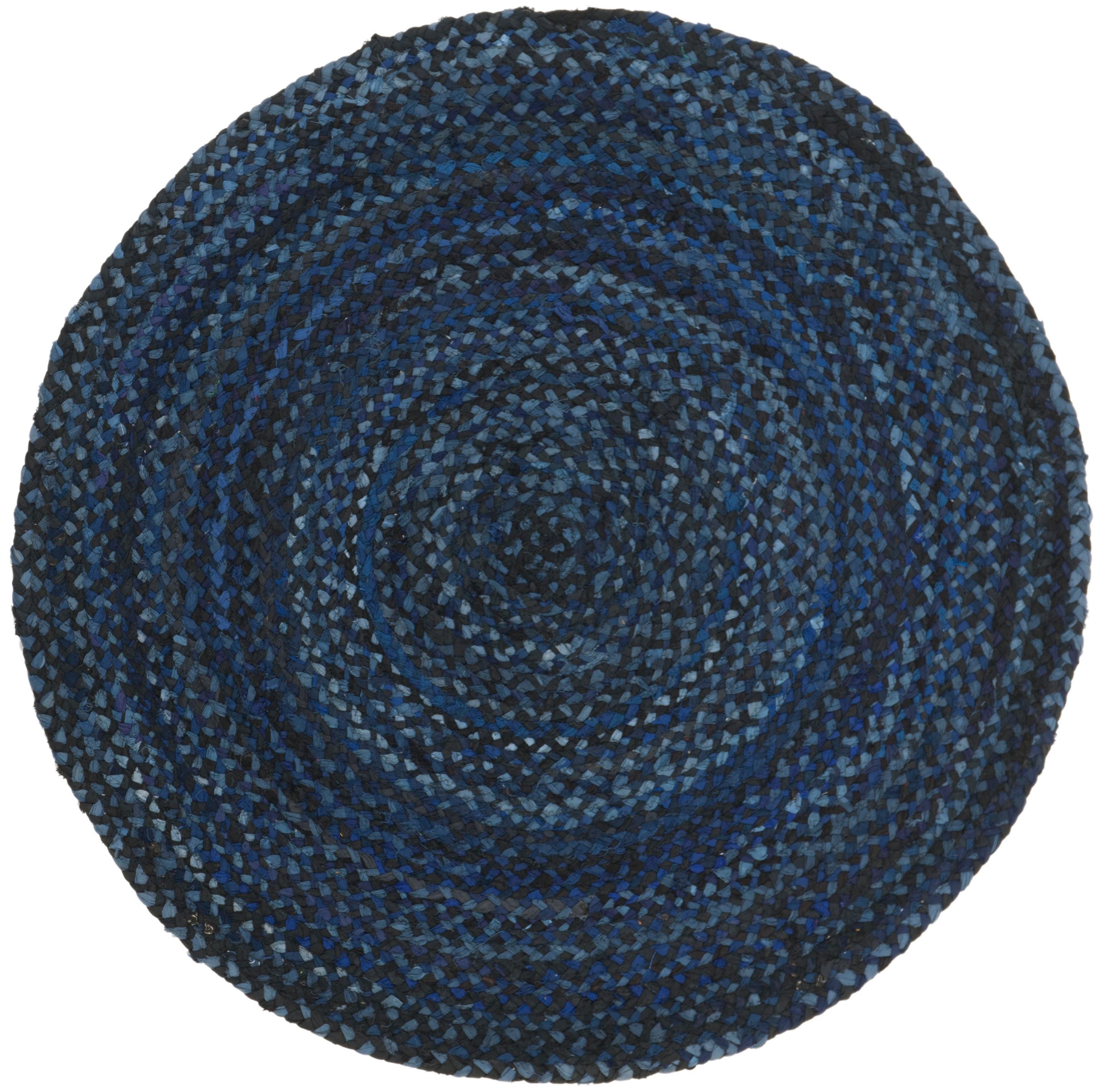 Braided BRD452 Hand Woven Indoor Accent Rug - Navy/Black - 3' Round - Safavieh