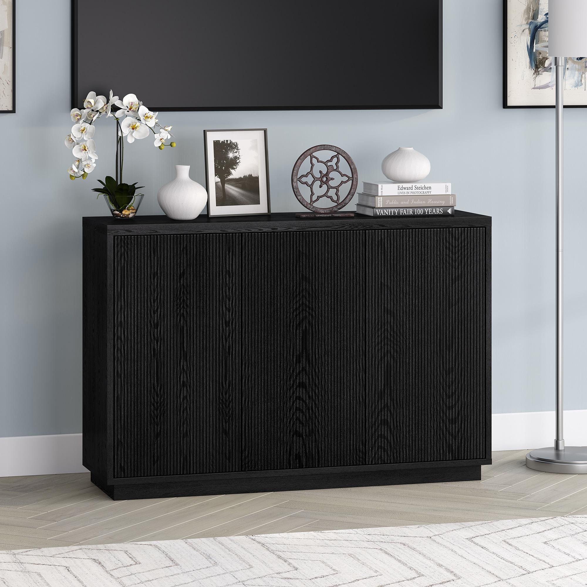 Evelyn&Zoe Alston 48" Wide Rectangular Buffet Table, Black Grain