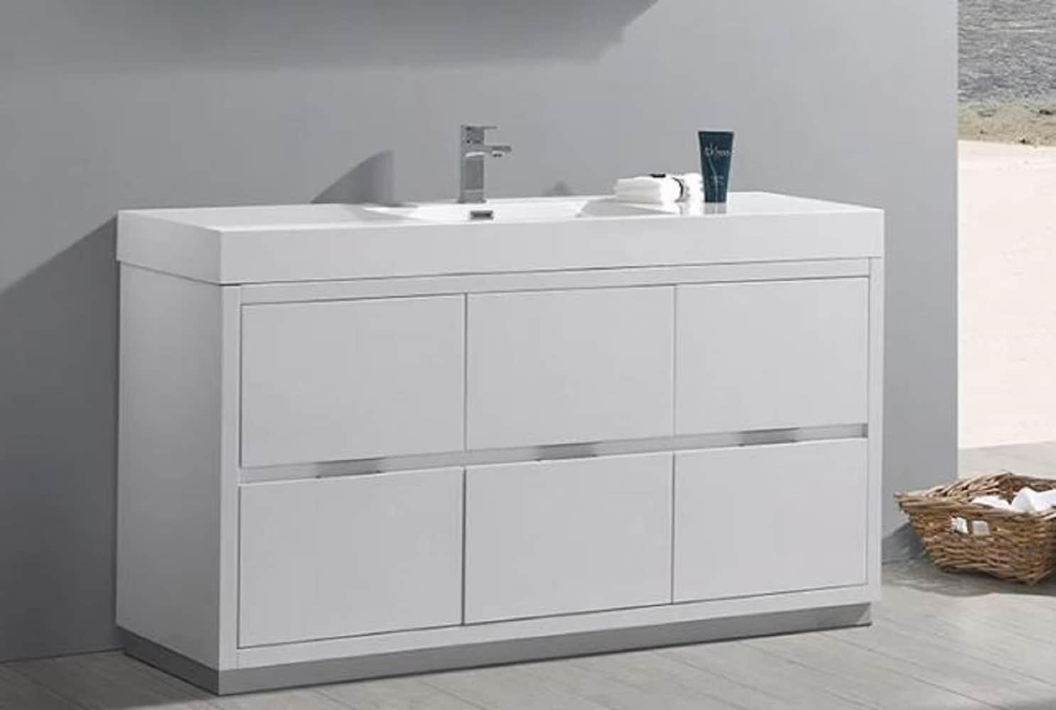 Valencia 60" Freestanding Single Modern Bathroom Vanity with Ingegrated Sink - Faucet Not Included