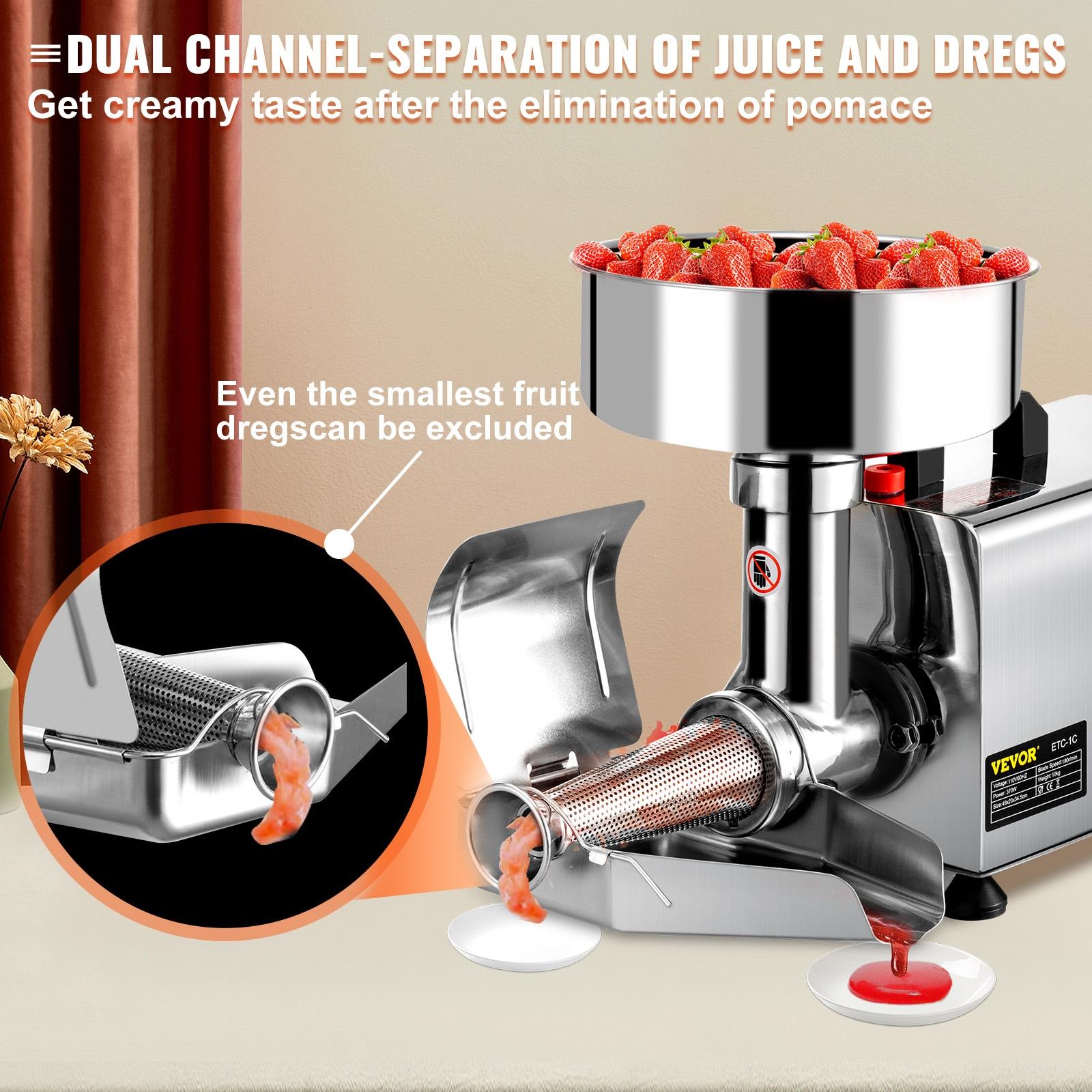 Stellweilan Tessberg 110V Electric Tomato Strainer 370W Commercial Grade Tomato Milling Machine Stainless Steel Tomato Press and Strainer 90-160 Kg/H Pure Copper Motor Food Strainer and Sauce Maker