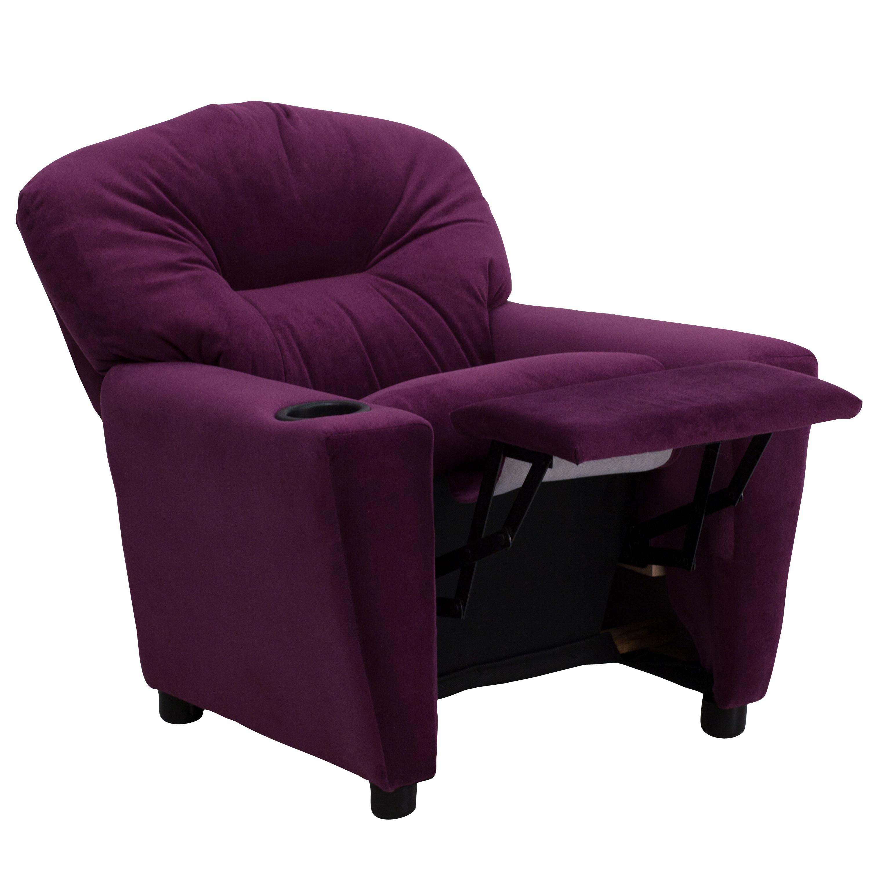 Flash Furniture Chandler Contemporary Purple Microfiber Kids Recliner with Cup Holder