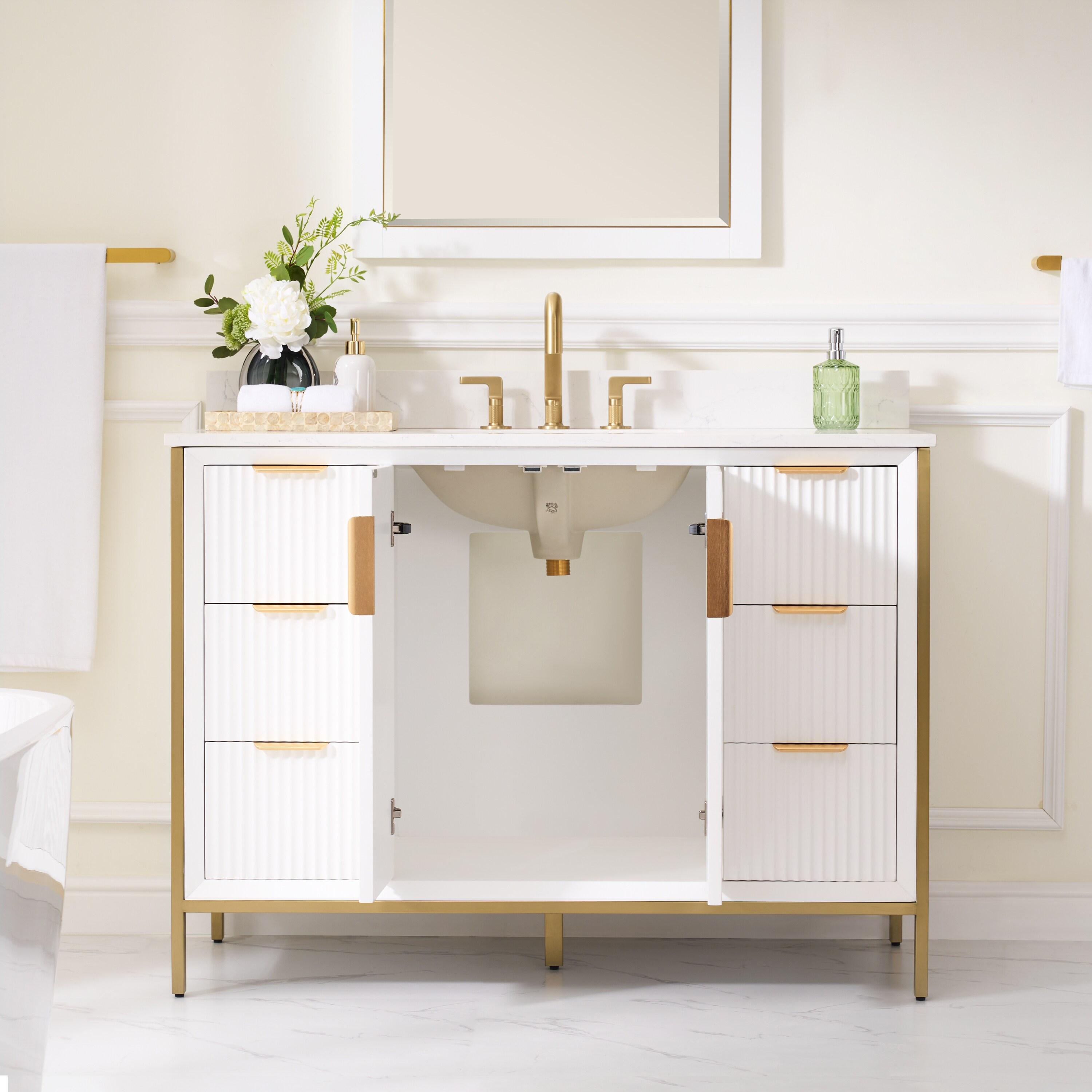 Vinnova Granada 48" White Faux Stone Top Single Vanity in White No Mirror