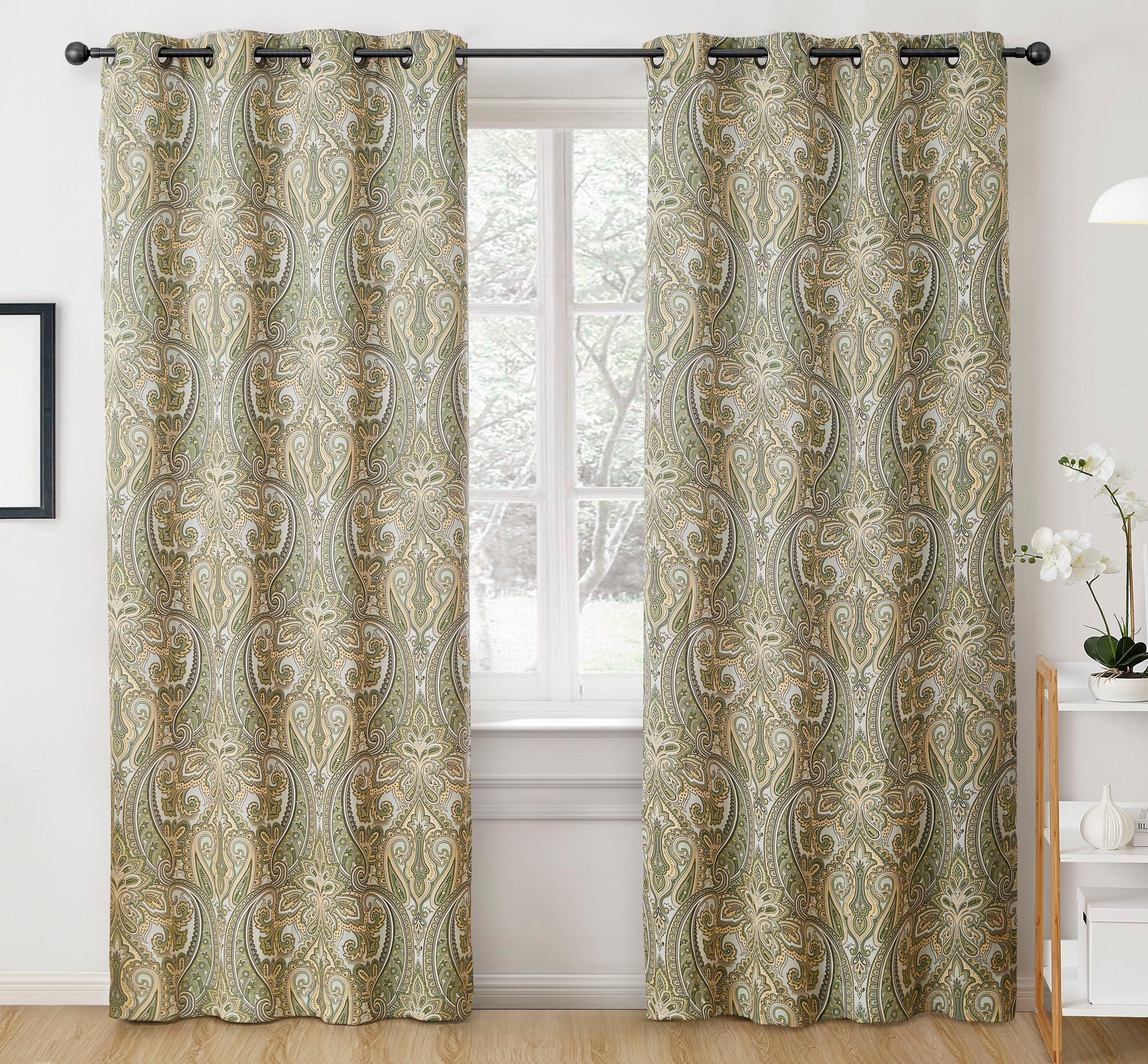 HLC.ME Paris Paisley Decorative Print Damask Pattern Thermal Insulated Semi-Blackout Energy Savings Room Darkening Grommet Window Curtain Panels for Bedroom - Set of 2 (50 x 72 Long, Sage Green)