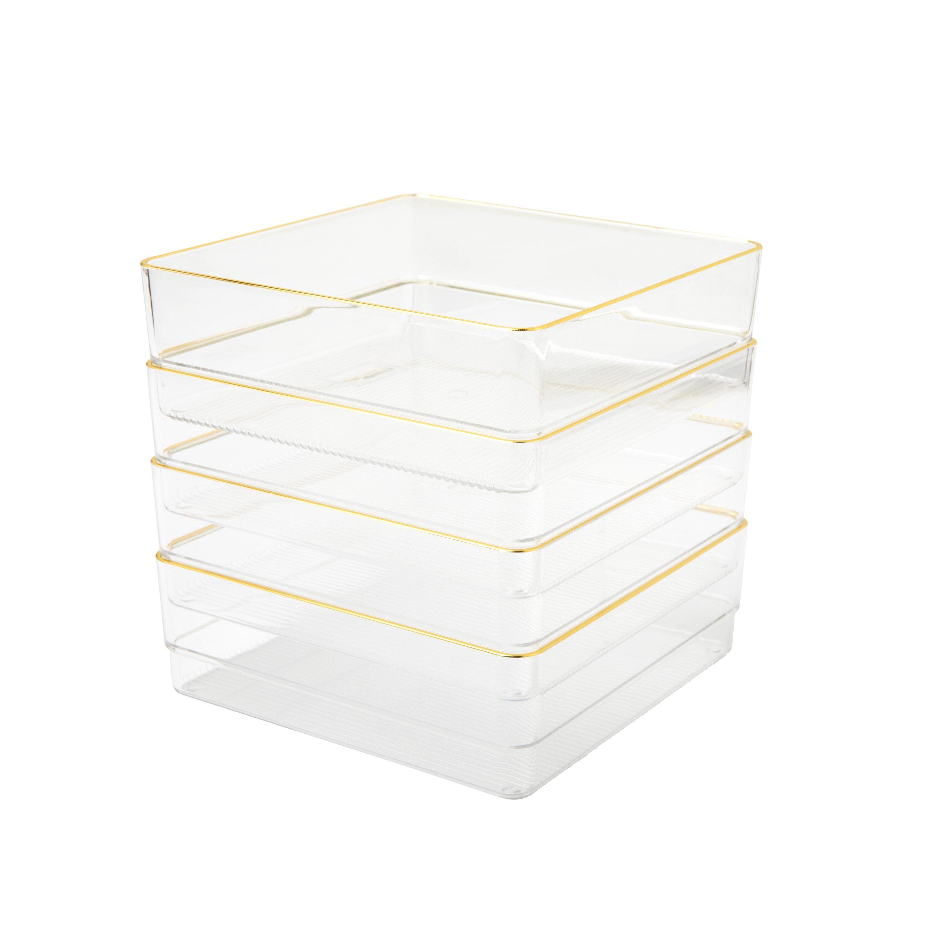 Martha Stewart Kerry Plastic Stackable Office Desk Drawer Organizers with Metallic Trim, 6" x 6" (Set of 4)