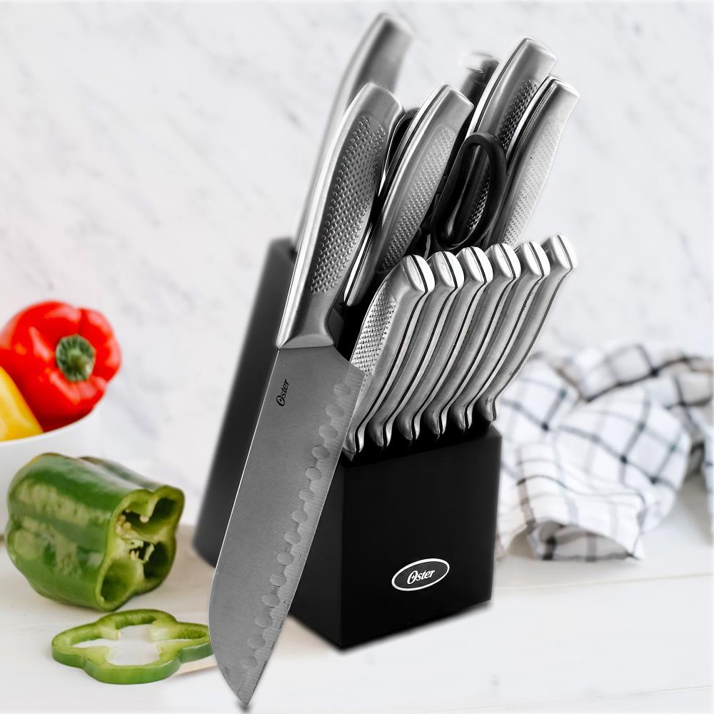 Oster Edgefield 14 Piece Stainless Steel Cutlery Knife Set with Black Knife Block