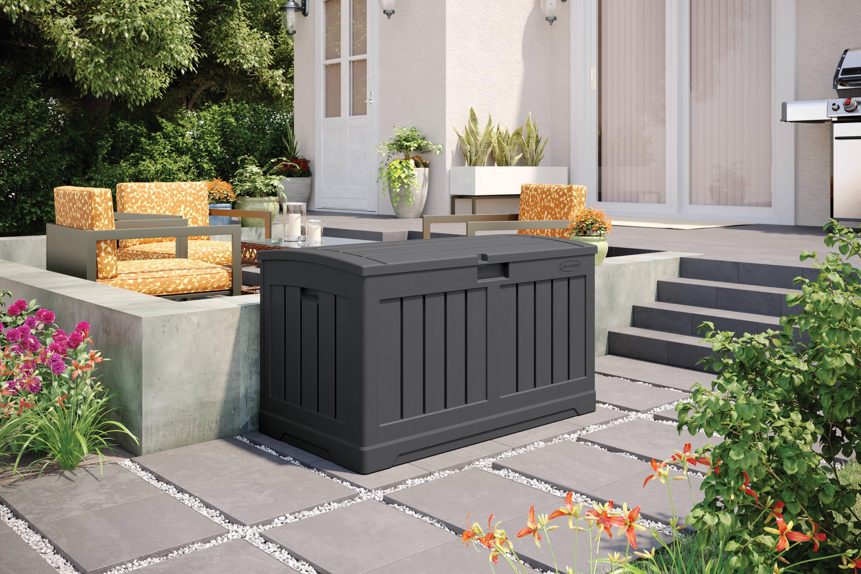 Suncast Suncast 50 Gallon Plastic Deck Box with Molded Lockable Feature for Home, Gray