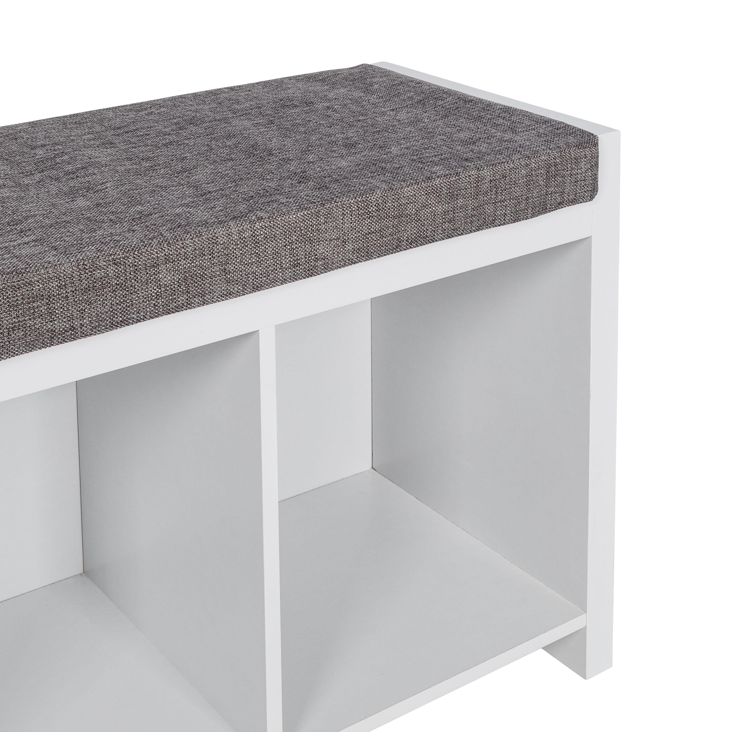 Honey-Can-Do Particle Board 37" W x 18.3" H 3-Cubby Shoe Storage Bench, White/Gray