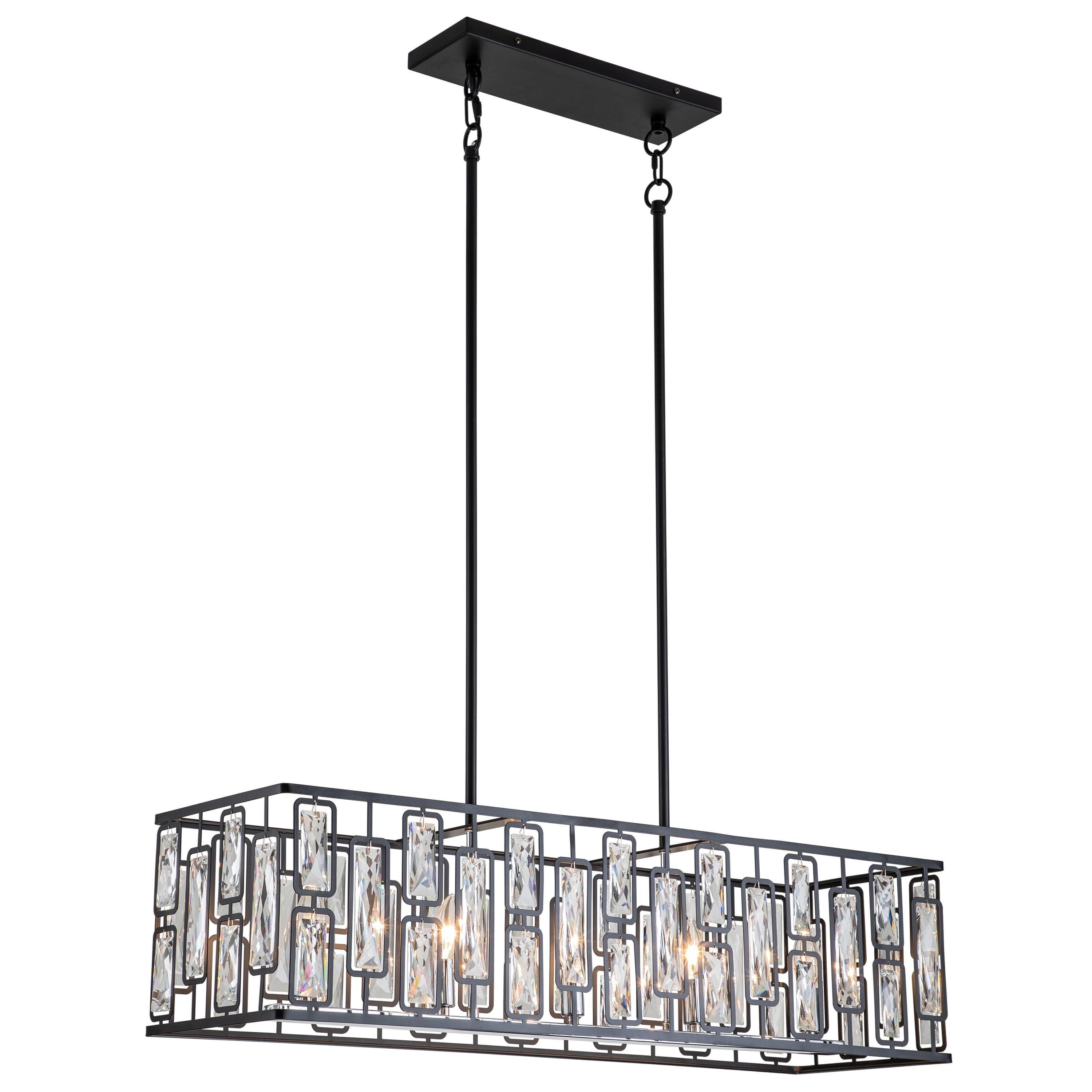 C Cattleya 5-Light Black Rectangular Island Chandelier with Faceted Crystals