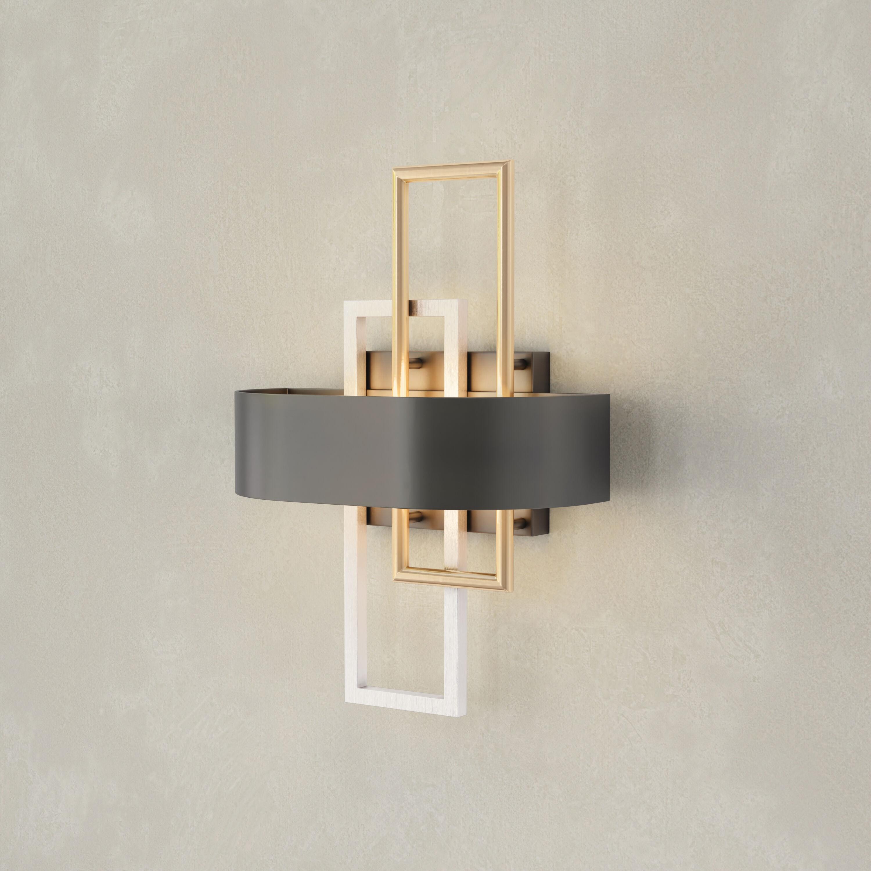 Progress Lighting Adagio 2-Light Wall Sconce, Black, Geometric Pattern, Steel, Damp Rated, Brushed Silver and Brass Accents