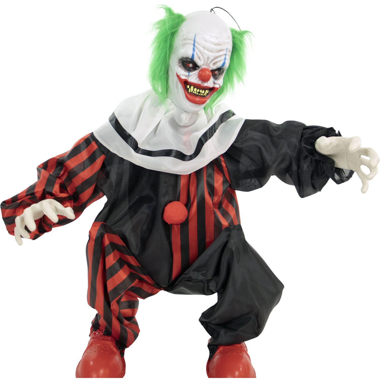 Haunted Hill Farm 32 In. Crouching Clown Creepy Animatronic with Lights and Sound, HHCLOWN-12FLSA