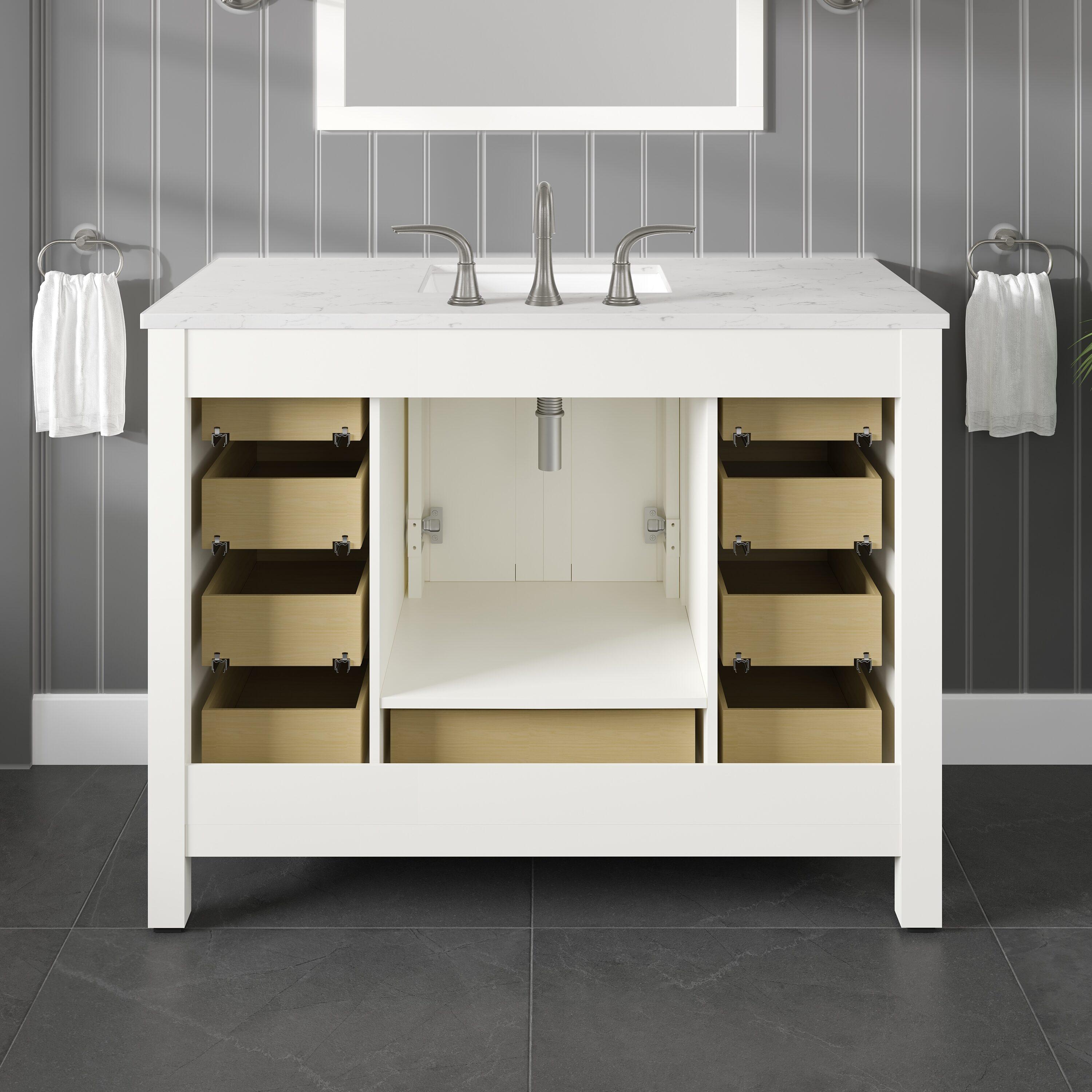 Eviva Aberdeen 42" W x 22" D x 34" H White Bathroom Vanity with White Carrara Countertop