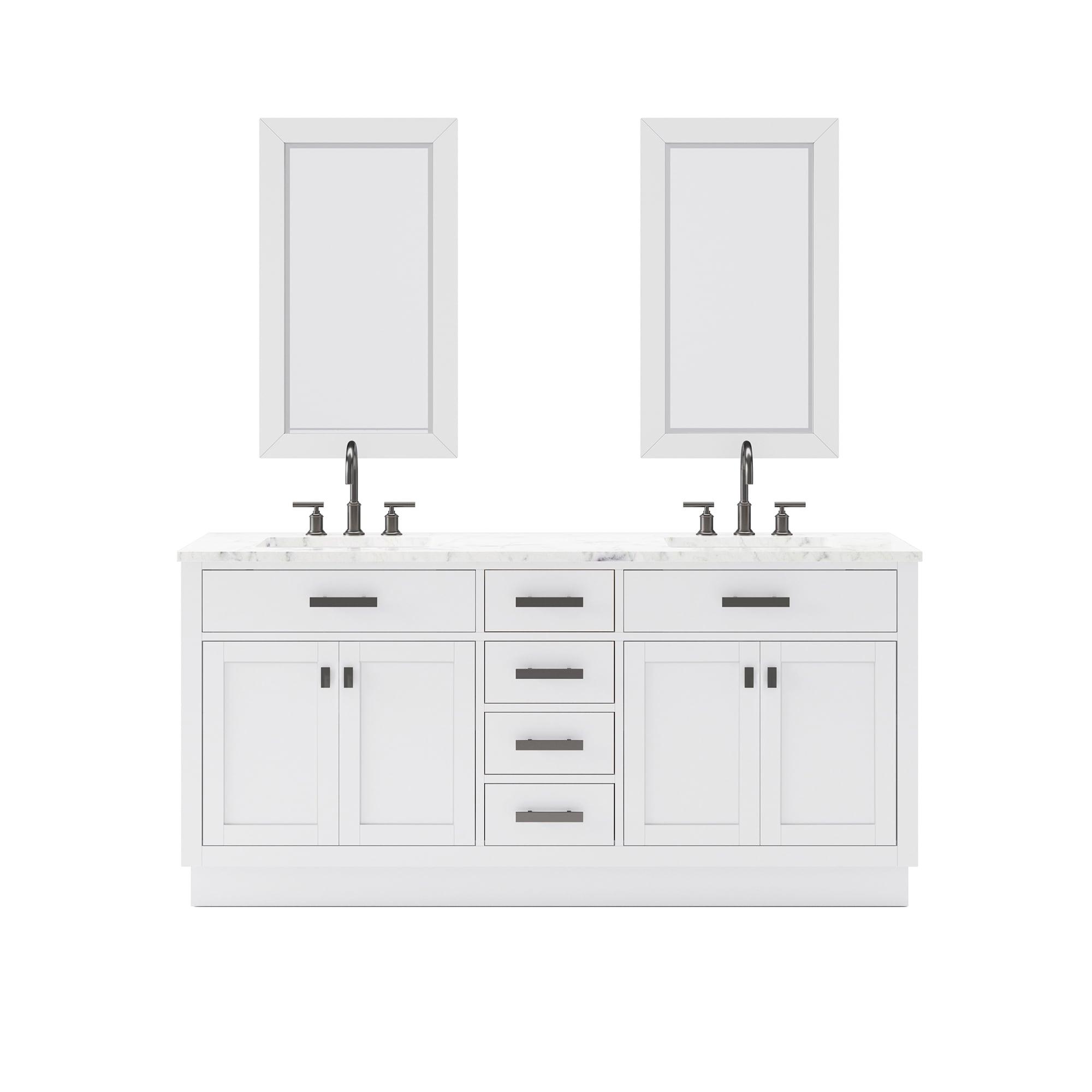 Hartford 72" Carrara White Marble Countertop Bath Vanity in Pure White with Mirror