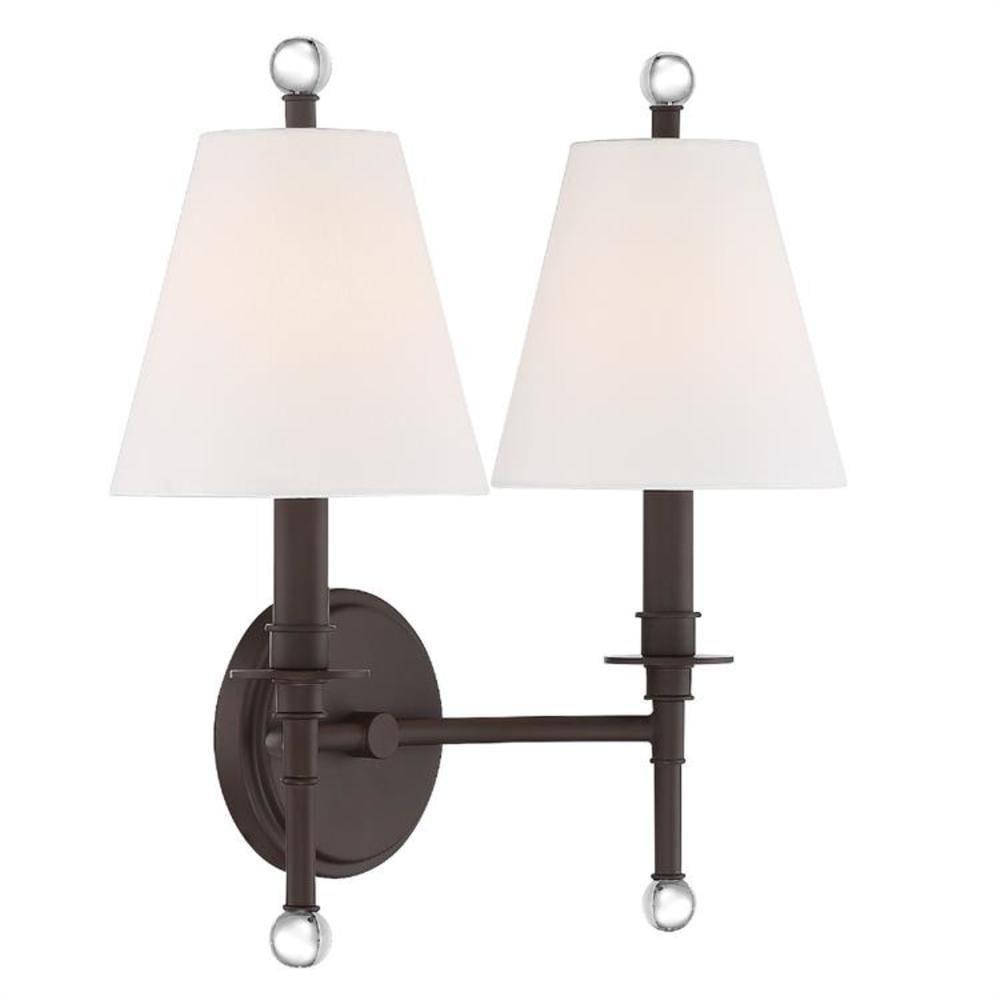 Dark Bronze 2-Light Sconce with White Silk Shades