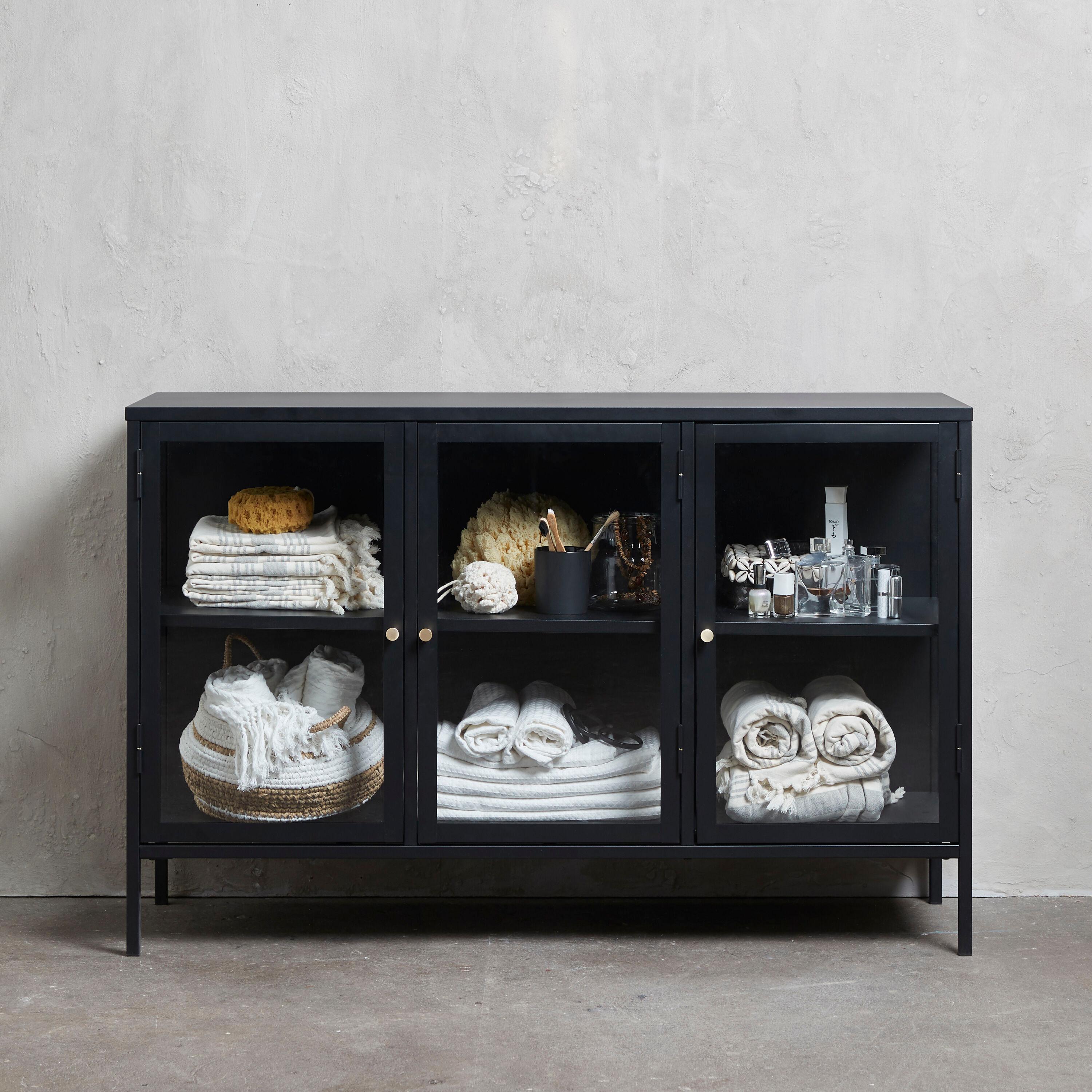 3-Section Metal and Glass Sideboard in Black