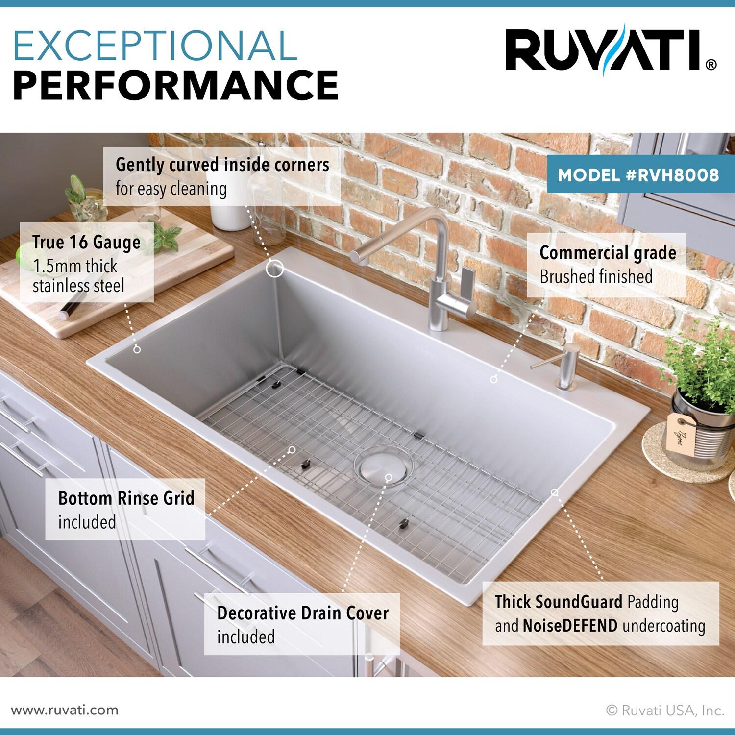 Ruvati 28-inch Drop-in Topmount 16 Gauge Stainless Steel Rounded Corners Kitchen Sink Single Bowl