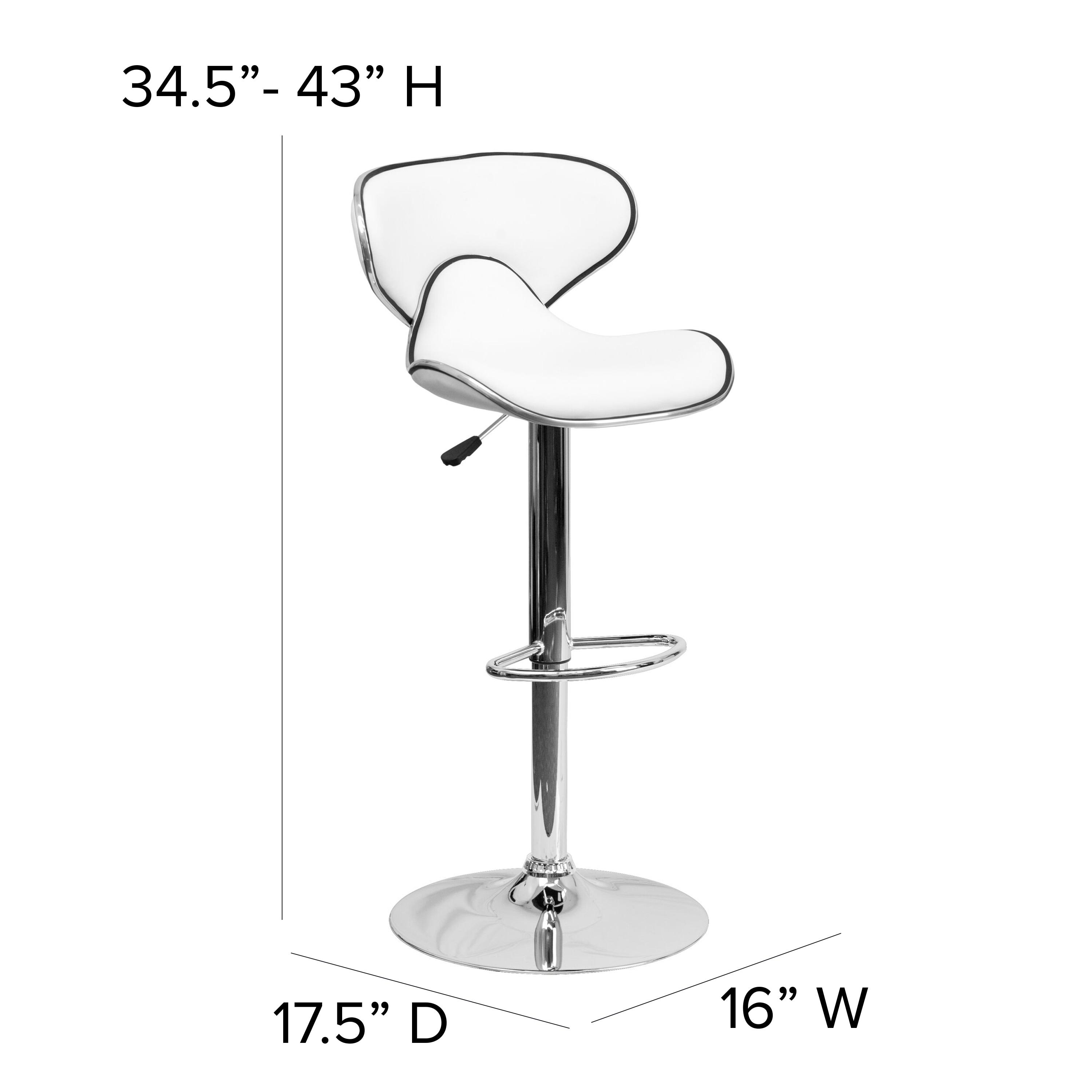 Flash Furniture Contemporary Cozy Mid-Back White Vinyl Adjustable Height Barstool with Chrome Base