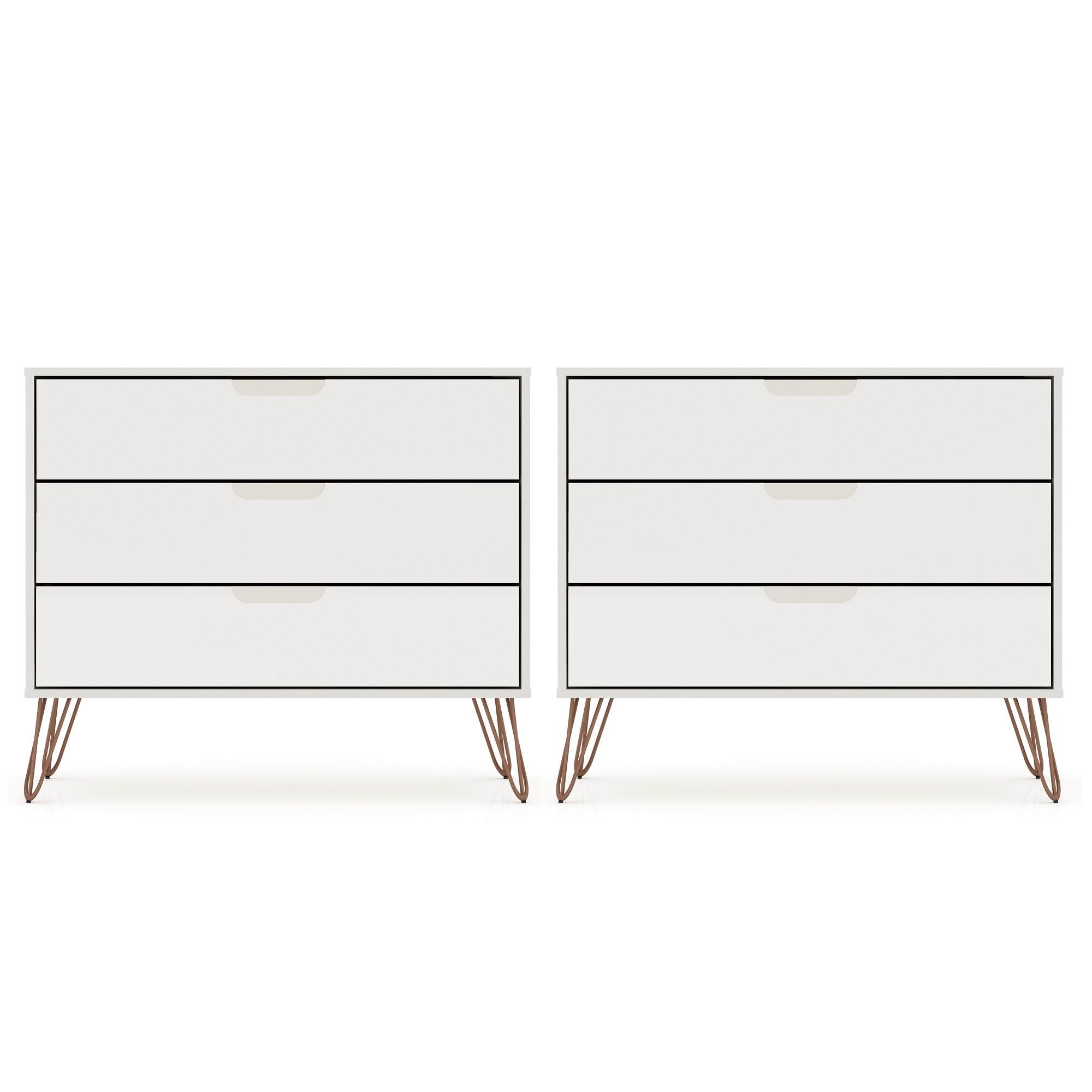 Set of 2 Rockefeller 3 Drawer Dresser Off White - Manhattan Comfort: MDF Bedroom Storage, Easy-Glide, Includes Anti-Tip Hardware