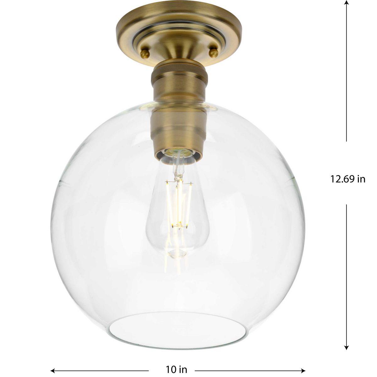 Progress Lighting, Hansford, 1-Light Flush Mount, Vintage Brass, Clear Globe Shade