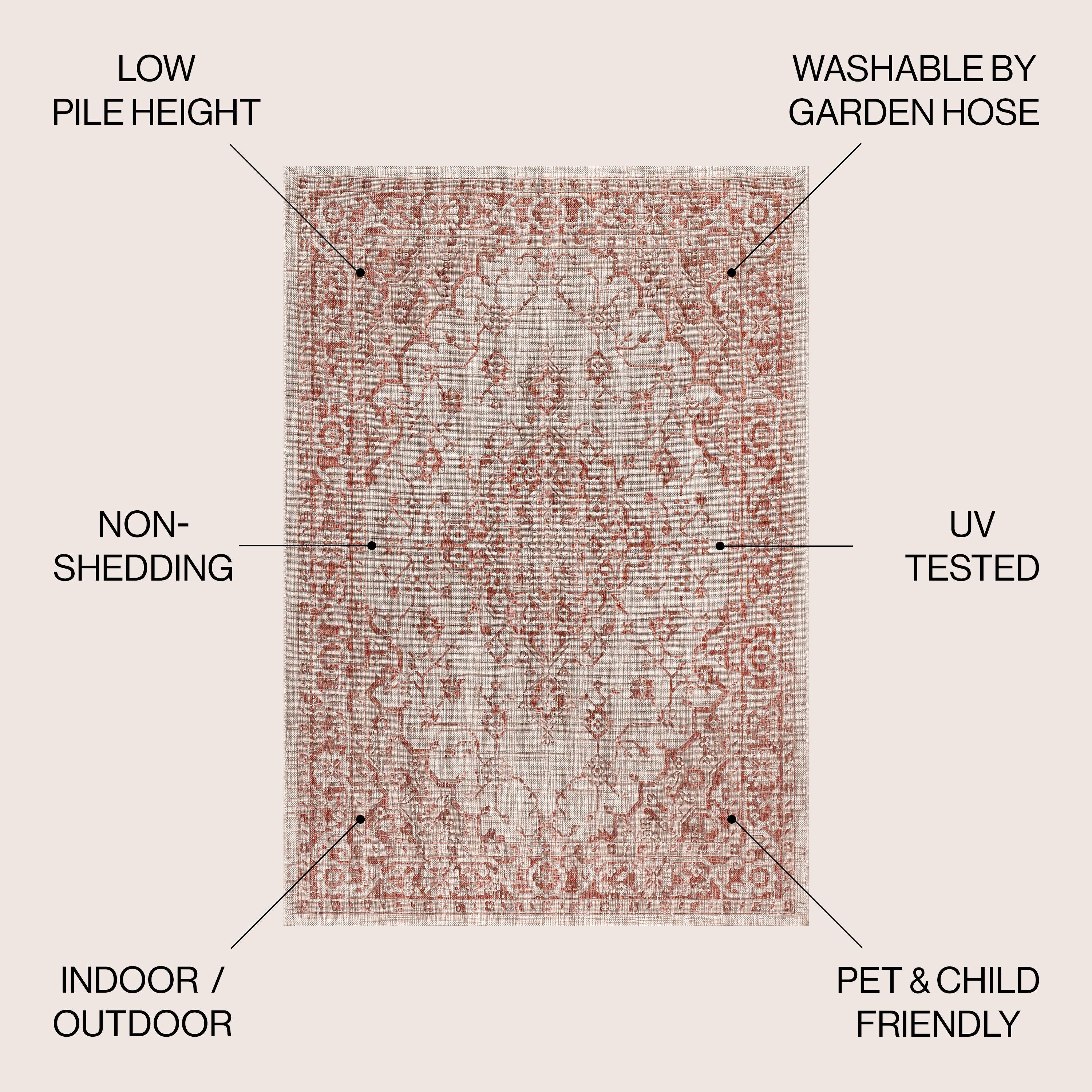 5' Square Rozetta Boho Medallion Textured Weave Indoor/Outdoor Area Rug, Red/Taupe - JONATHAN Y