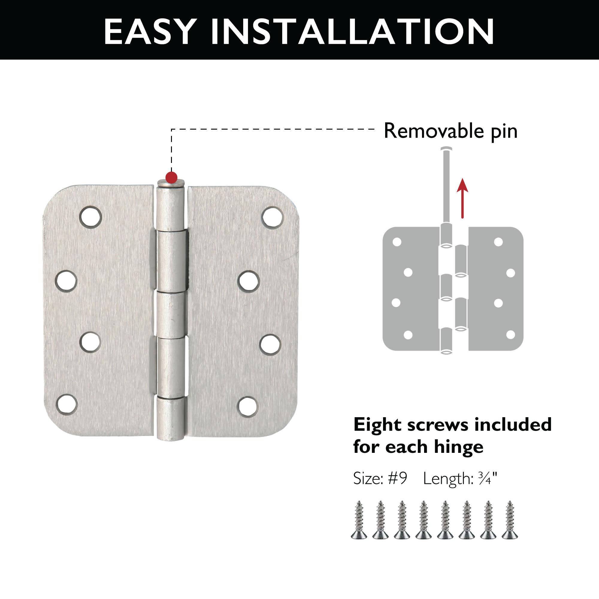 Door Hinge 4-Inch, 5/8-inch Radius, 3-Pack (Set of 3)