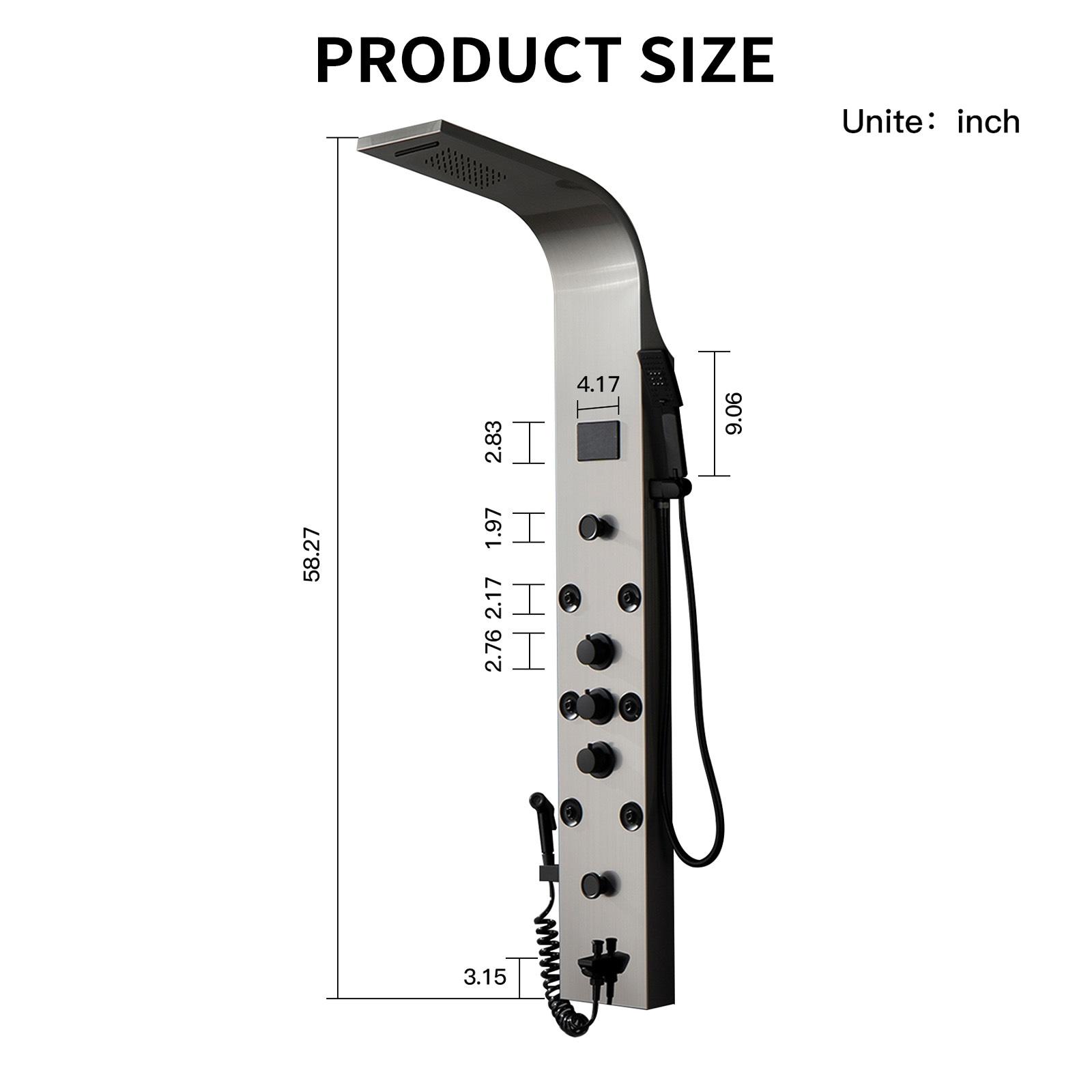 BWE 8-Jet Rainfall Shower Panel System with Rainfall Waterfall Shower Head and Shower Wand in