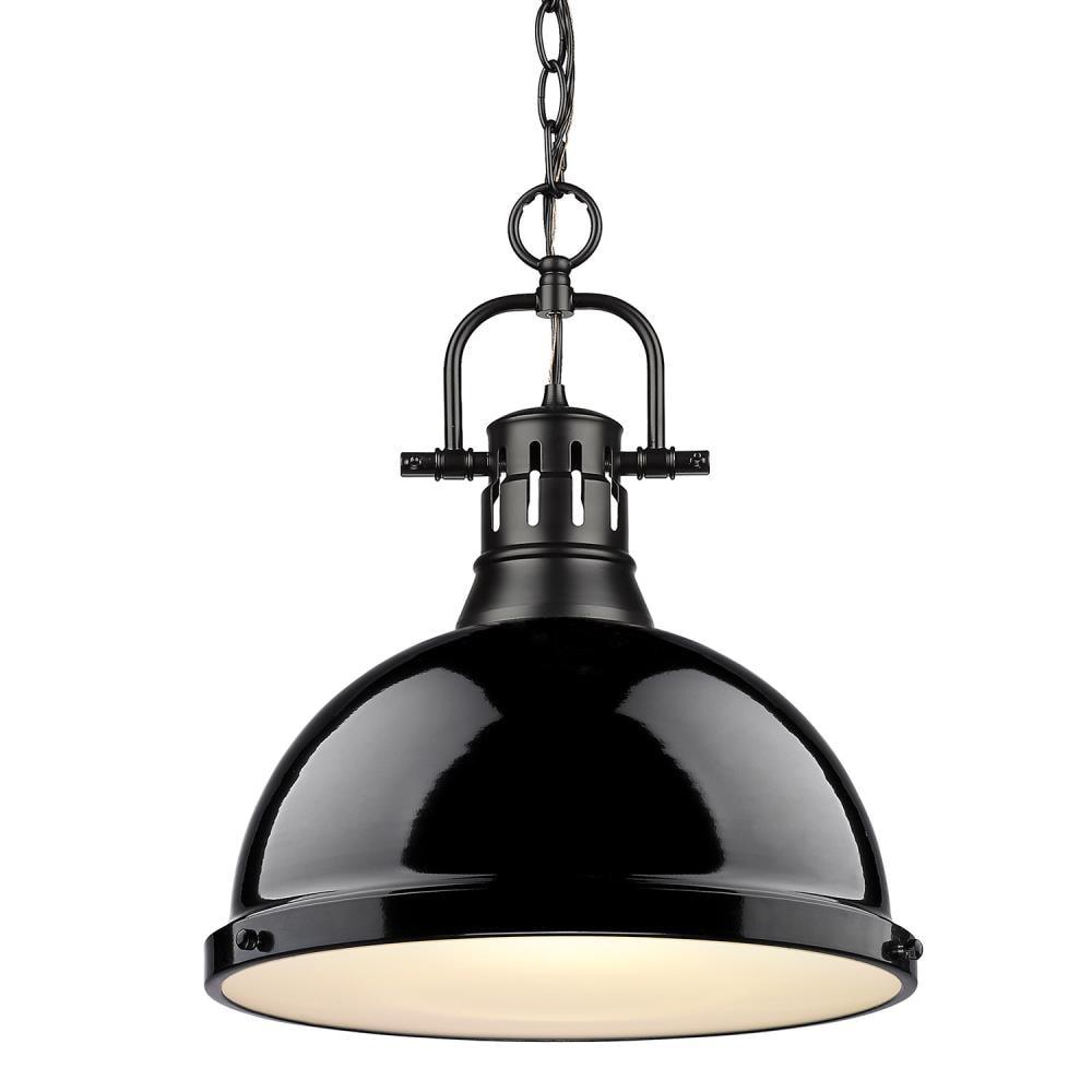 Golden Lighting Duncan 1-Light Large Pendant with Chain in Matte Black with Black