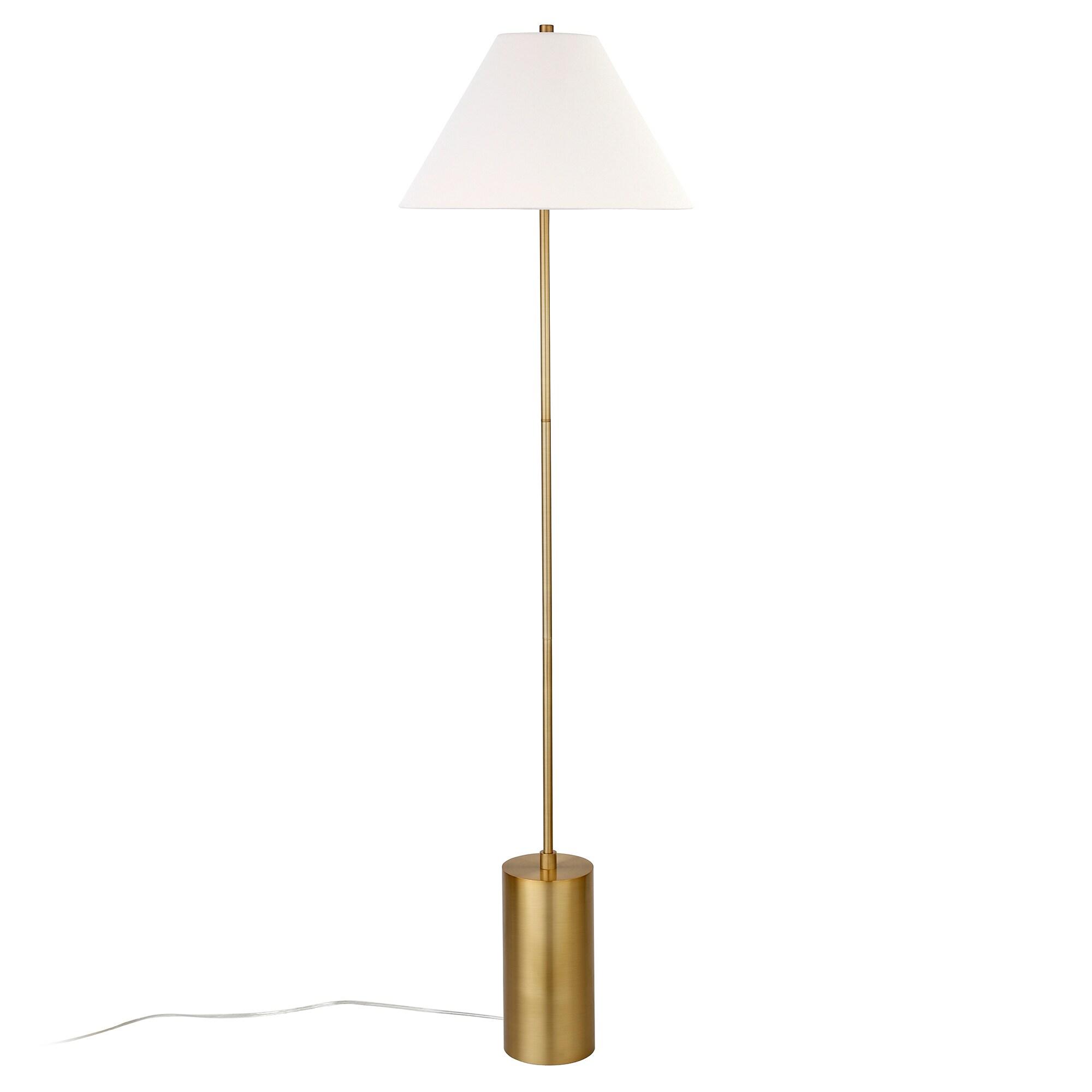 Evelyn&Zoe Somerset 64" Tall Floor Lamp with Empire Fabric Shade, Brass/White