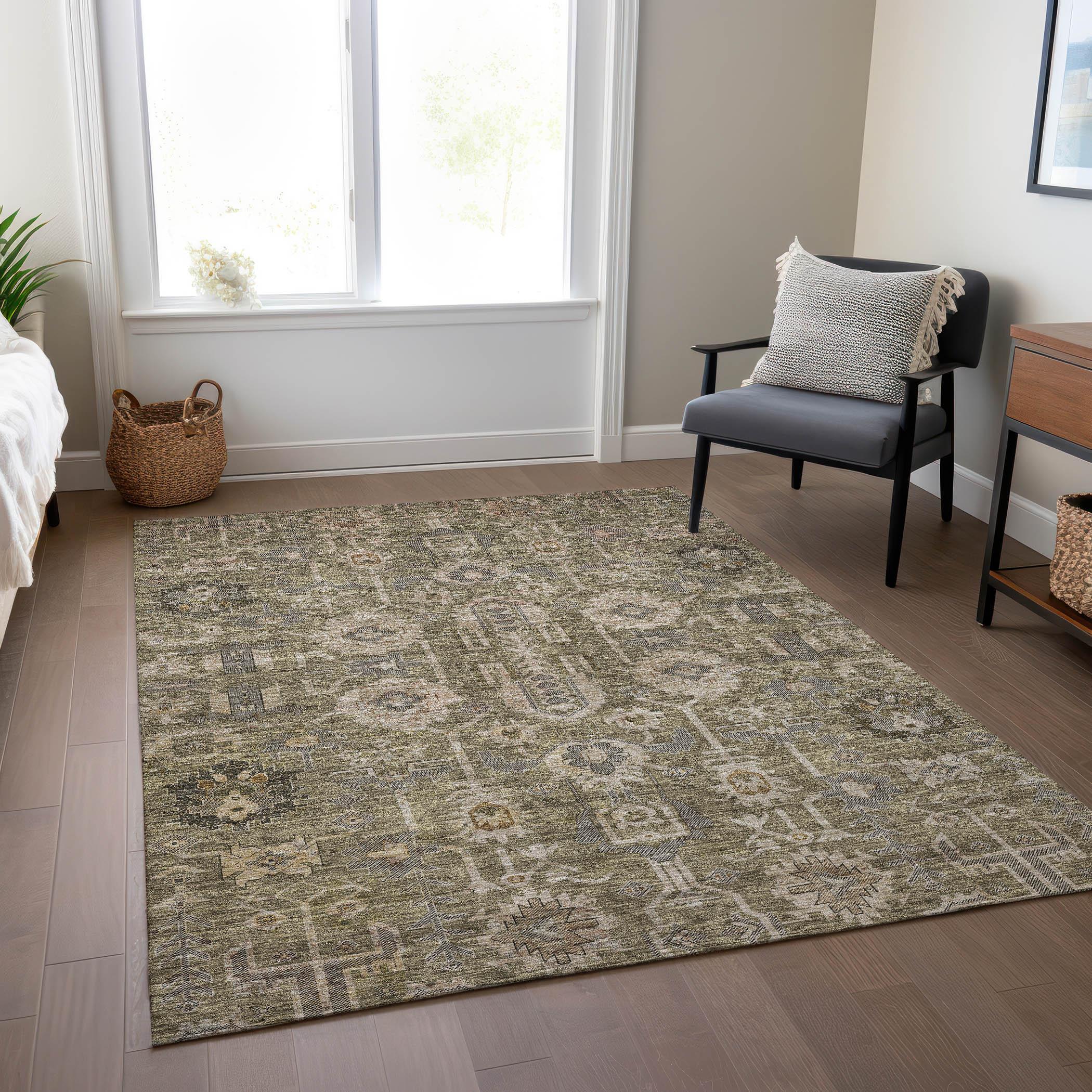Brown Rectangular Synthetic Flat Woven Washable Area Rug
